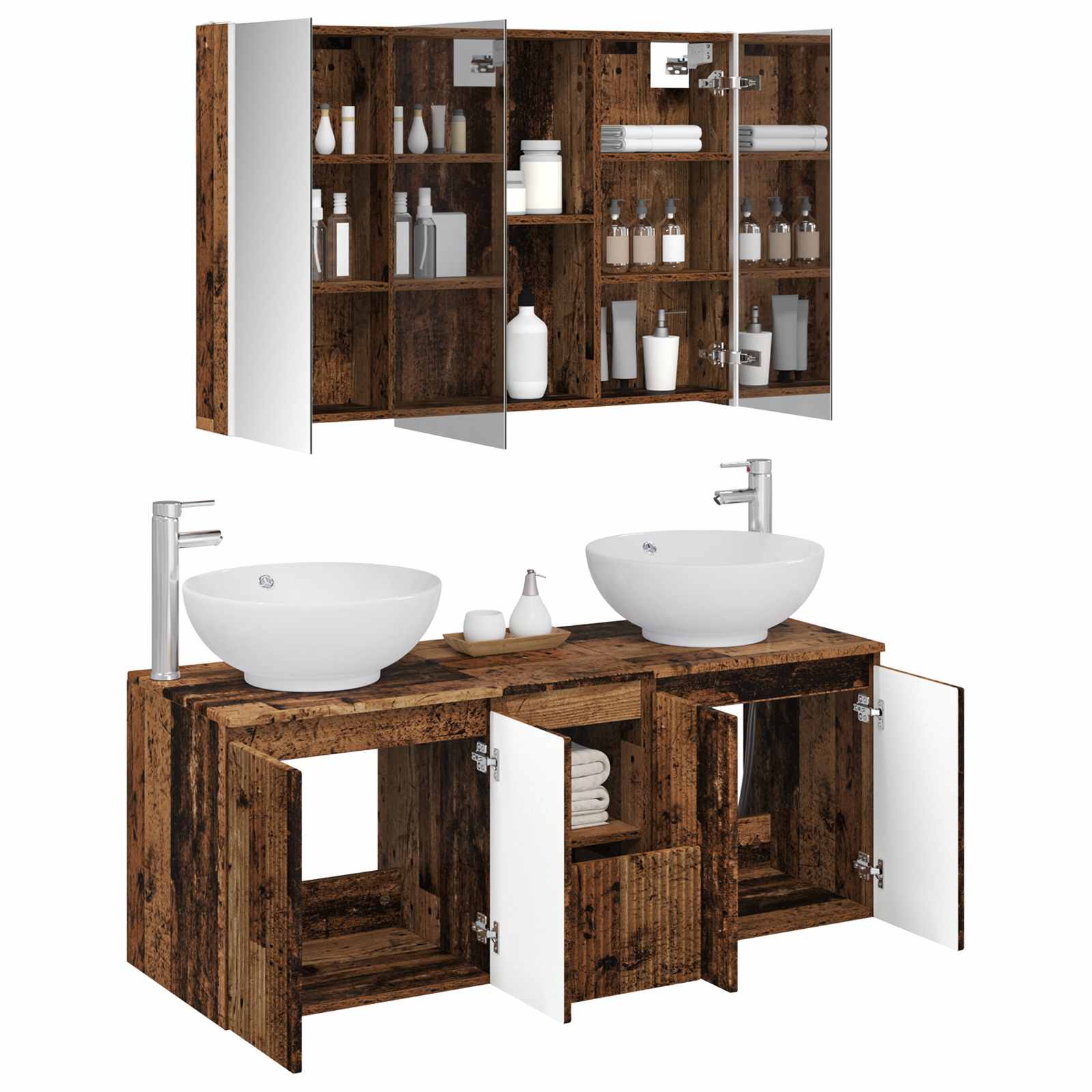 Set ormarića za kupaonicu 4 pcs Staro drvo Konstruirano drvo