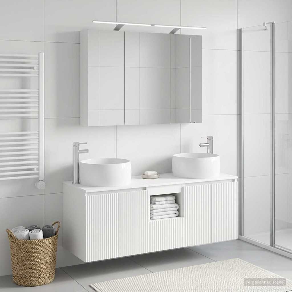 Set ormarića za kupaonicu 4 pcs Bijela Konstruirano drvo