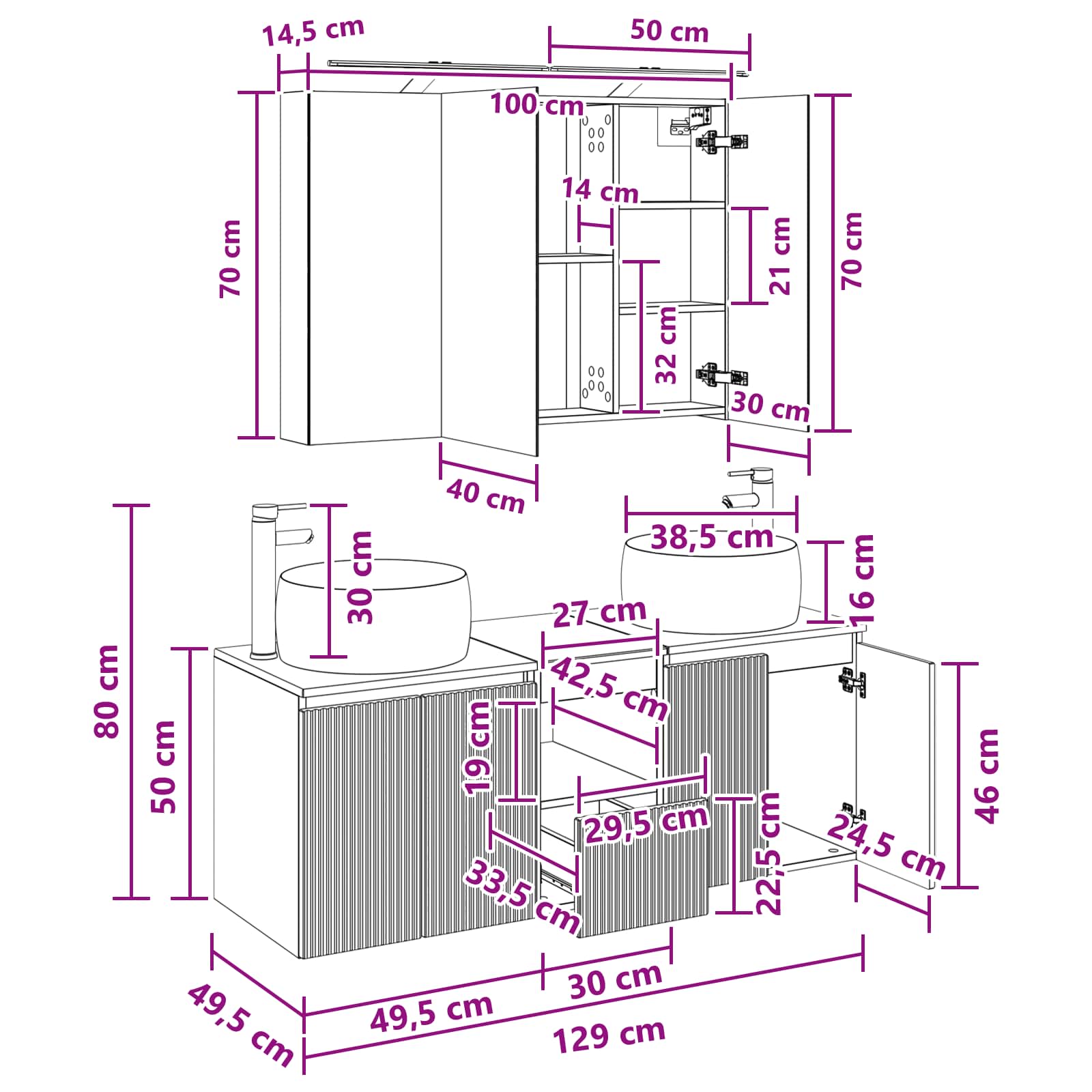 Set ormarića za kupaonicu 4 pcs Betonska siva Konstruirano drvo