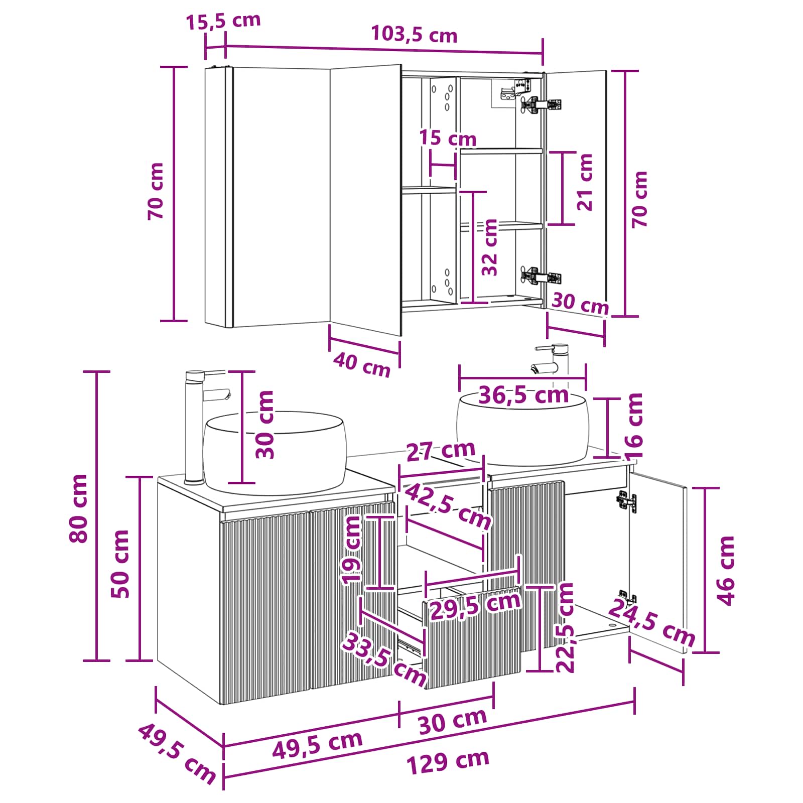 Set ormarića za kupaonicu 4 pcs Dimljeni hrast