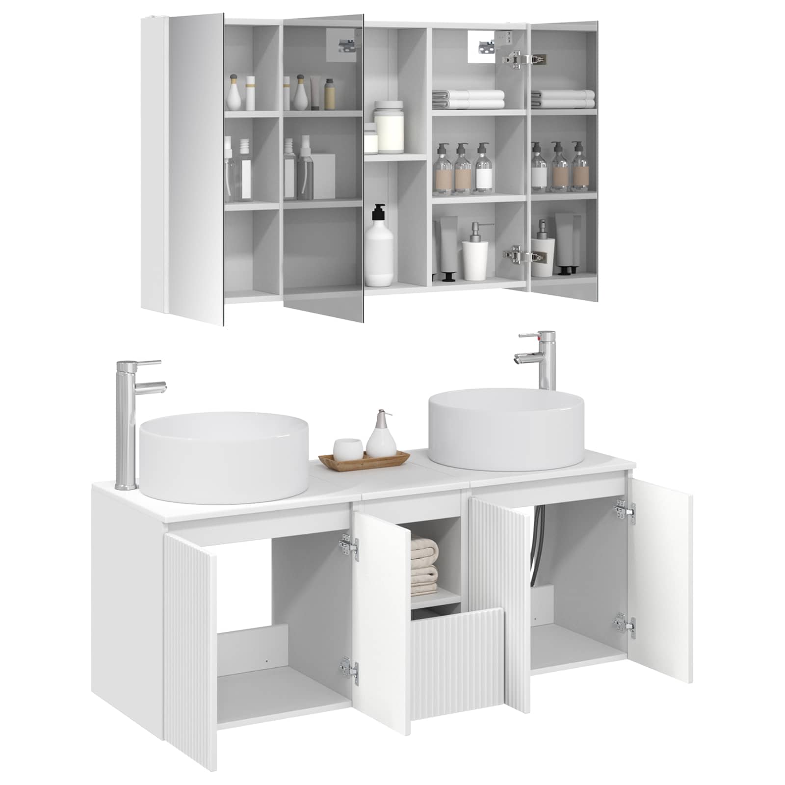 Set ormarića za kupaonicu 4 pcs Bijela 103,5 x 15,5 x 70 cm