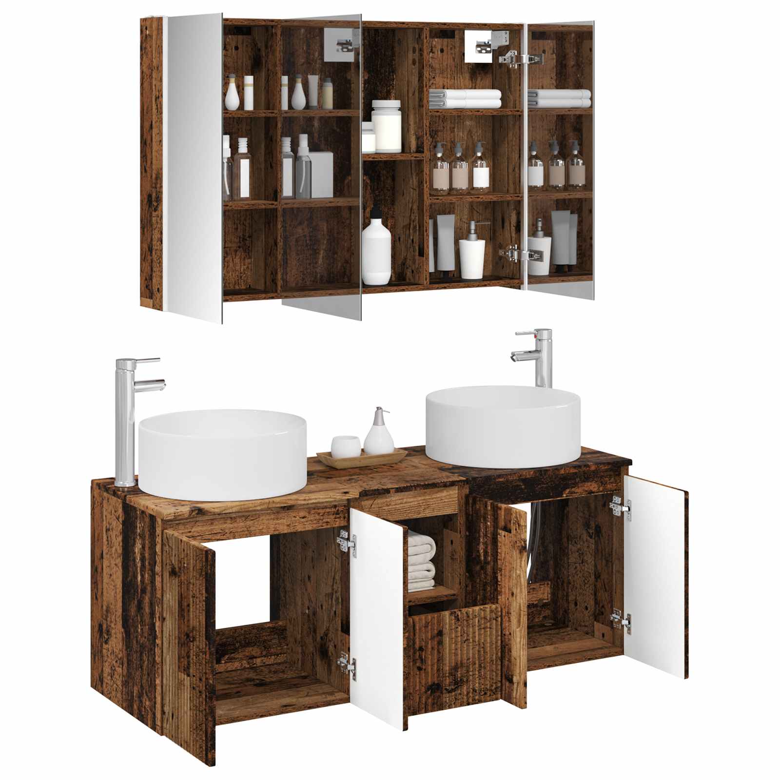 Set ormarića za kupaonicu 4 pcs Staro drvo 103,5 x 15,5 x 70 cm