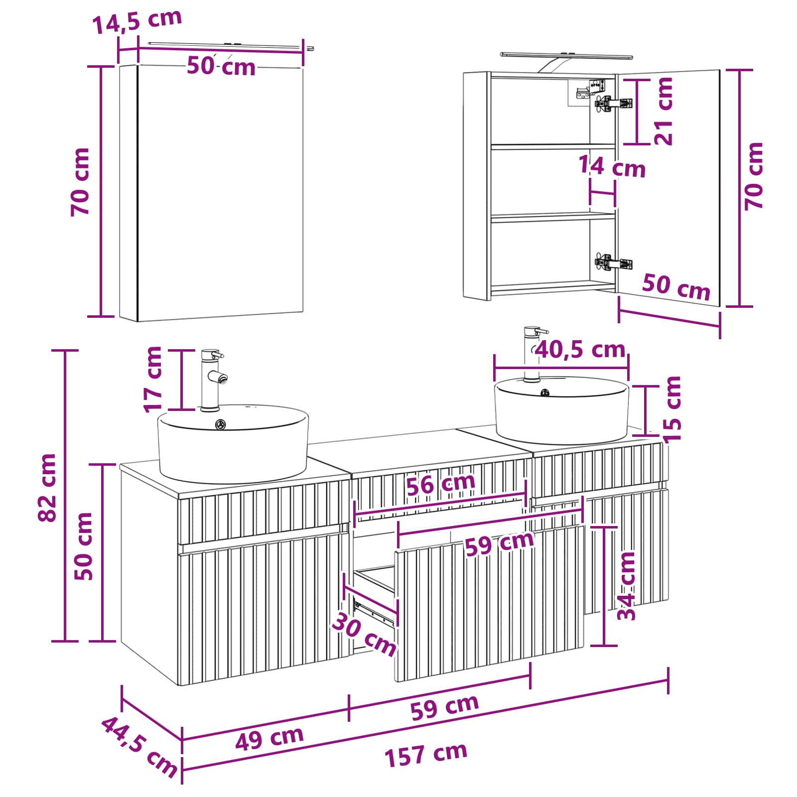 Set ormarića za kupaonicu 5 pcs Siva Sonoma 50 x 14,5 x 70 cm