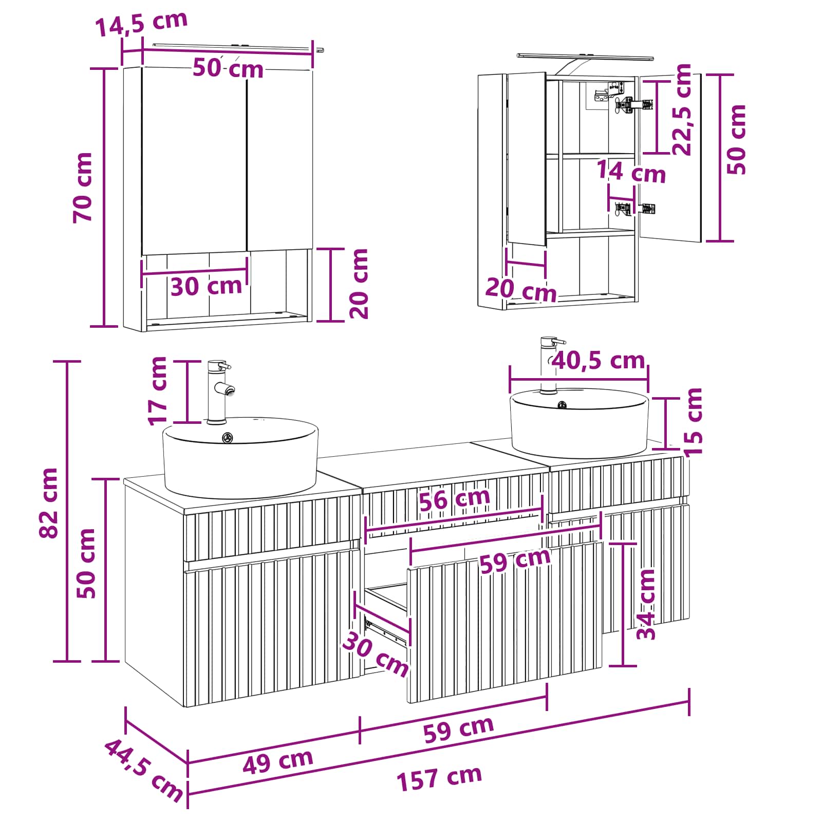Set ormarića za kupaonicu 5 pcs Hrast sonoma 50 x 14,5 x 70 cm