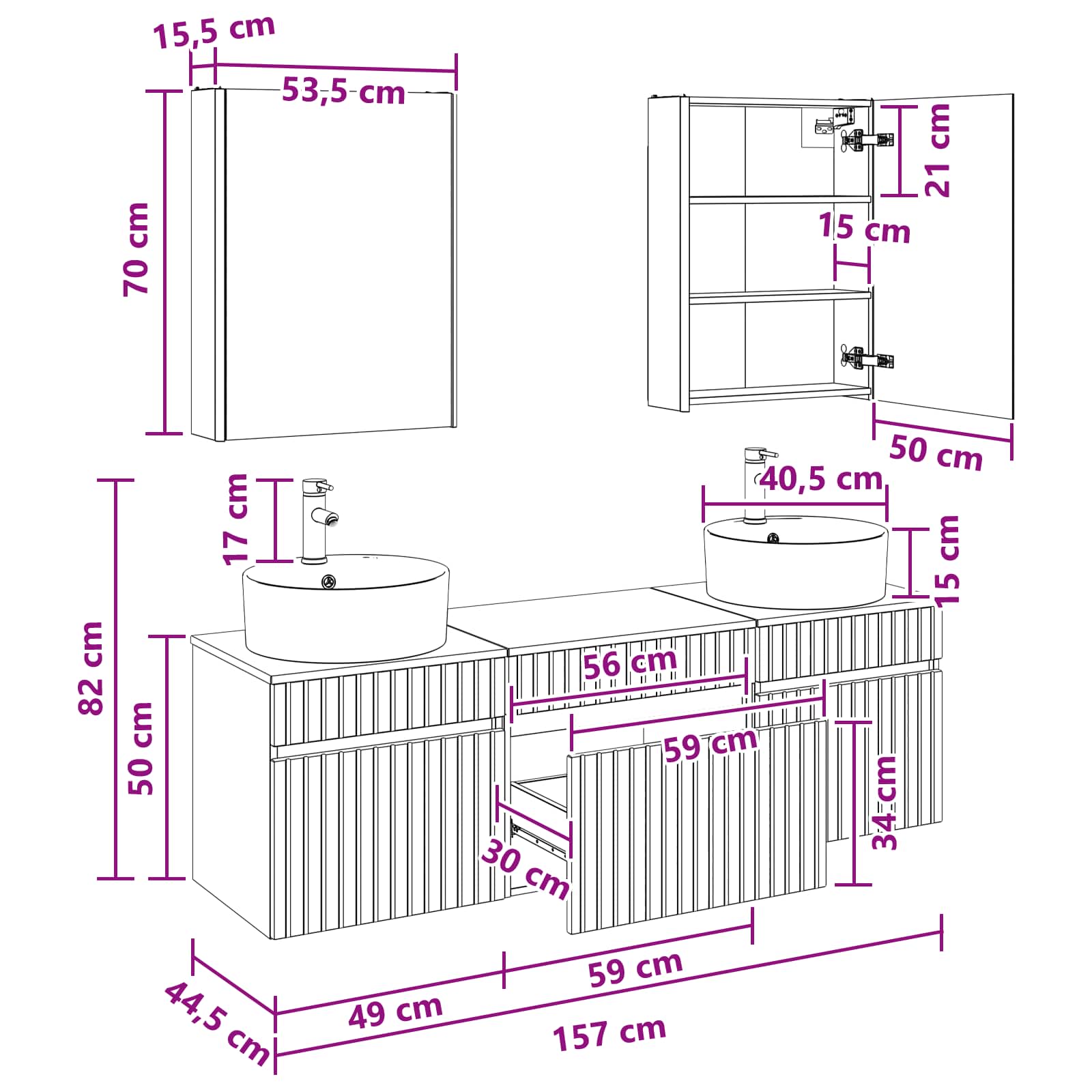 Set ormarića za kupaonicu 5 pcs Bijela 53 x 15,5 x 70 cm