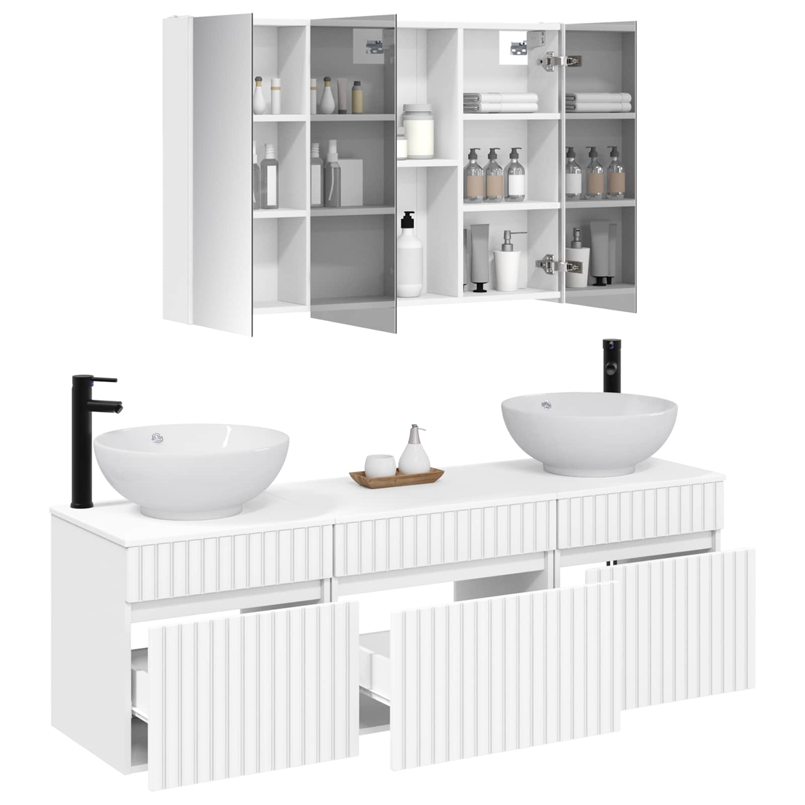 Set ormarića za kupaonicu 4 pcs Bijela 103,5 x 15,5 x 70 cm