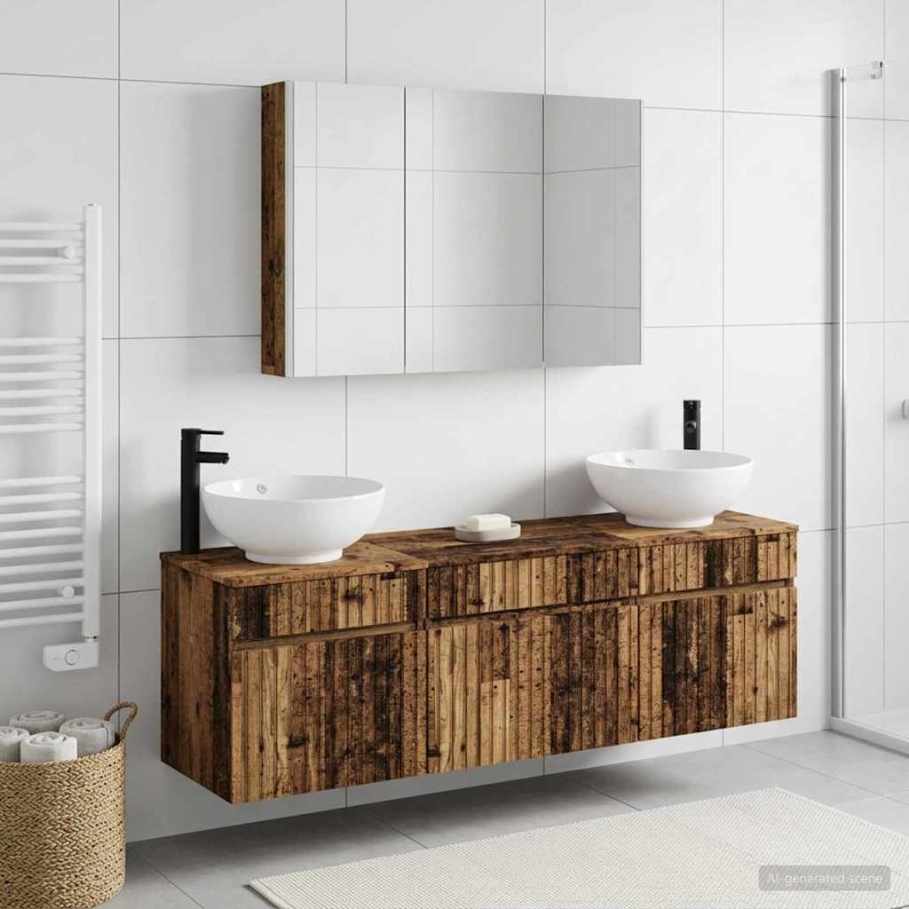 Set ormarića za kupaonicu 4 pcs Staro drvo 103,5 x 15,5 x 70 cm