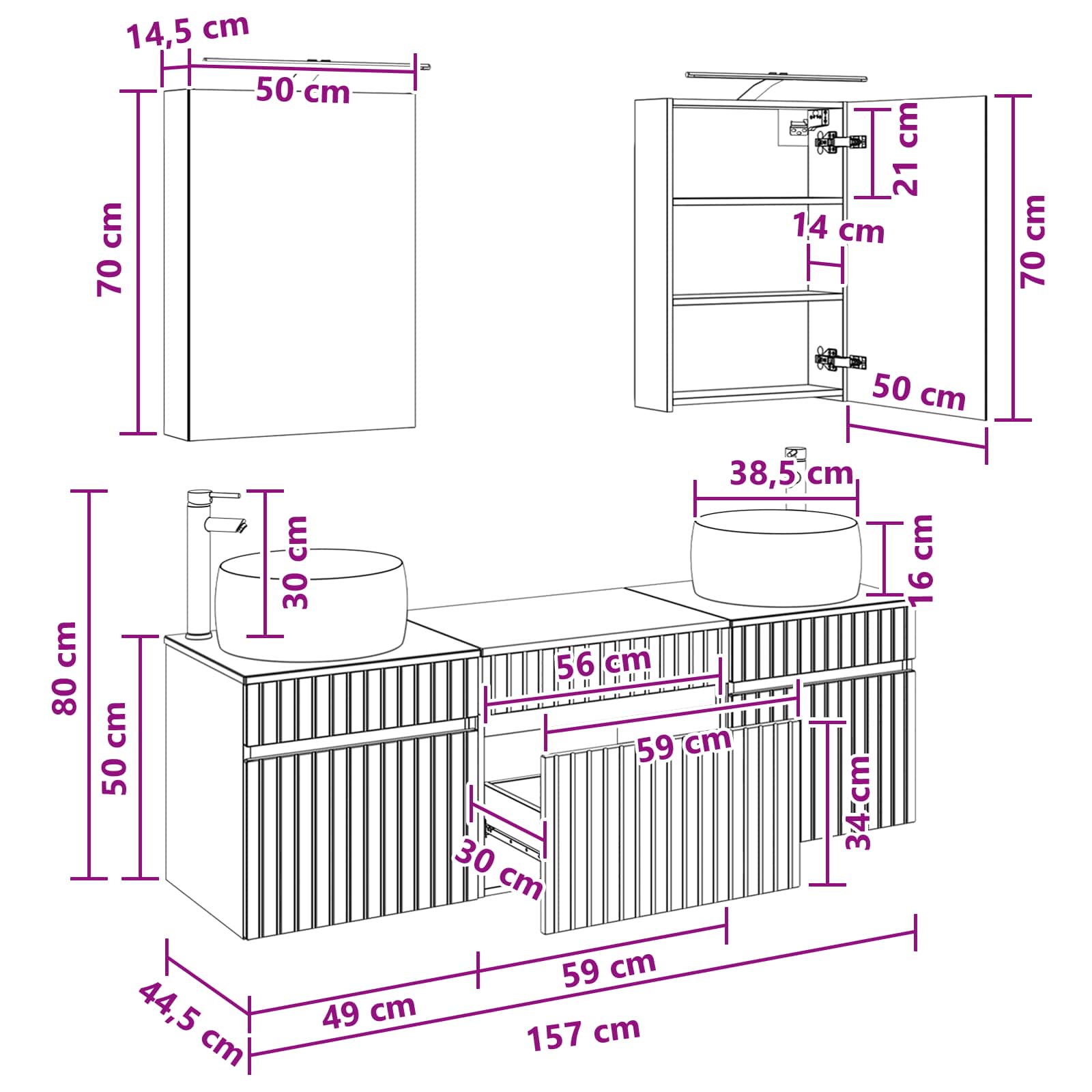 Set ormarića za kupaonicu 5 pcs Siva Sonoma 50 x 14,5 x 70 cm