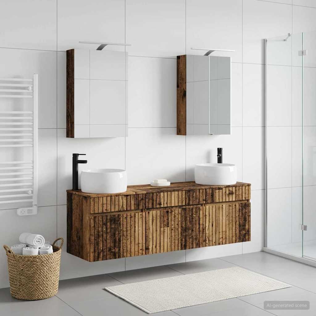 Set ormarića za kupaonicu 5 pcs Staro drvo 50 x 14,5 x 70 cm