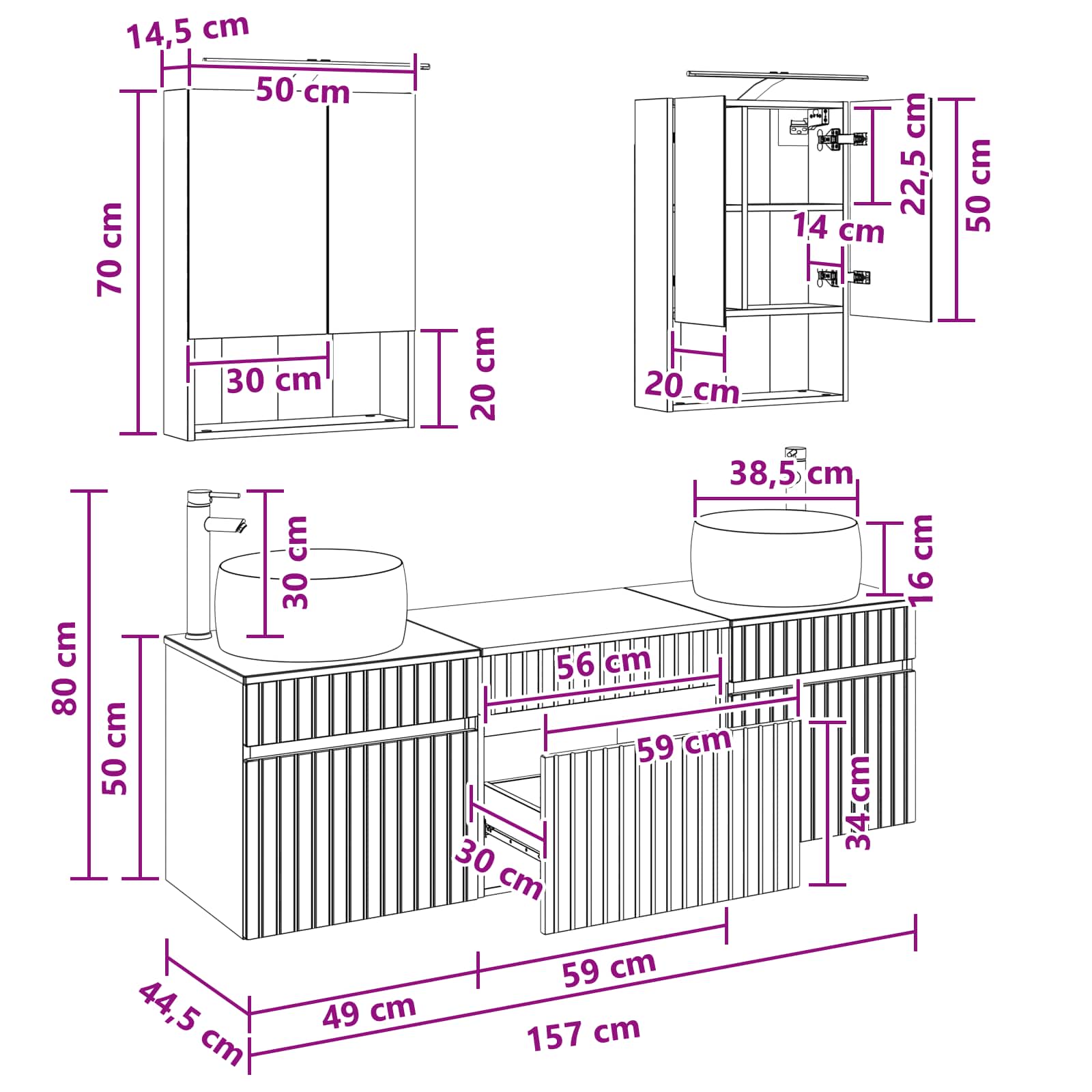 Set ormarića za kupaonicu 5 pcs Hrast sonoma 50 x 14,5 x 70 cm