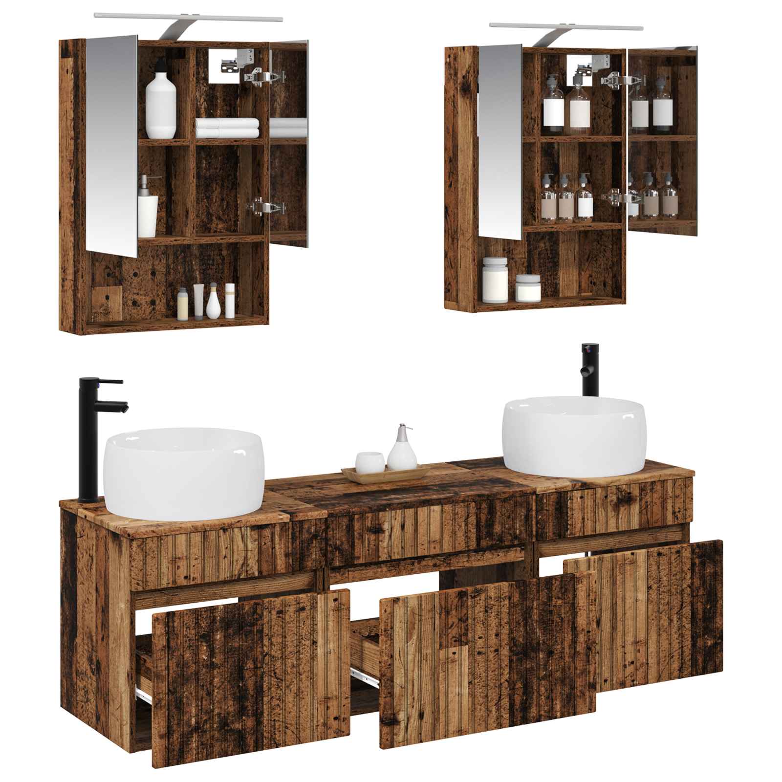 Set ormarića za kupaonicu 5 pcs Staro drvo 50 x 14,5 x 70 cm