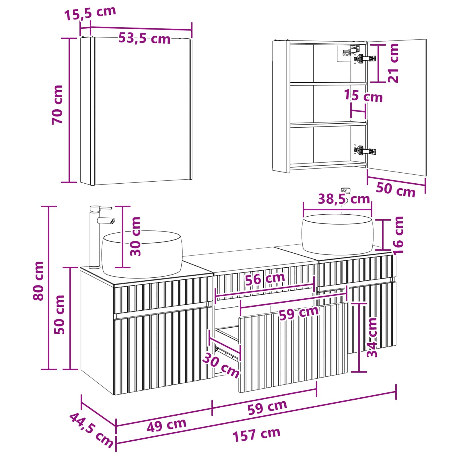 Set ormarića za kupaonicu 5 pcs Hrast sonoma 53 x 15,5 x 70 cm