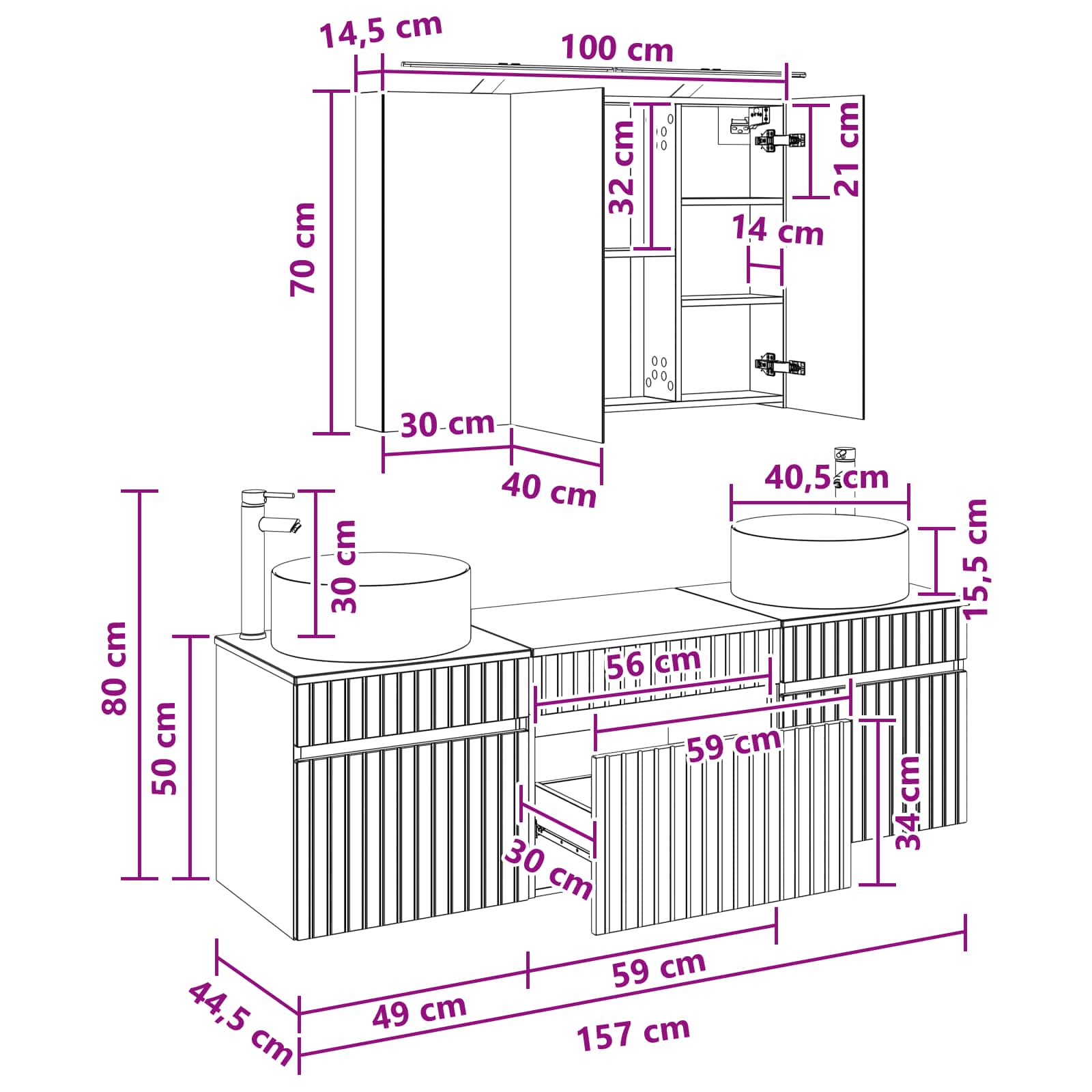 Set ormarića za kupaonicu 4 pcs Hrast sonoma 100 x 14,5 x 70 cm