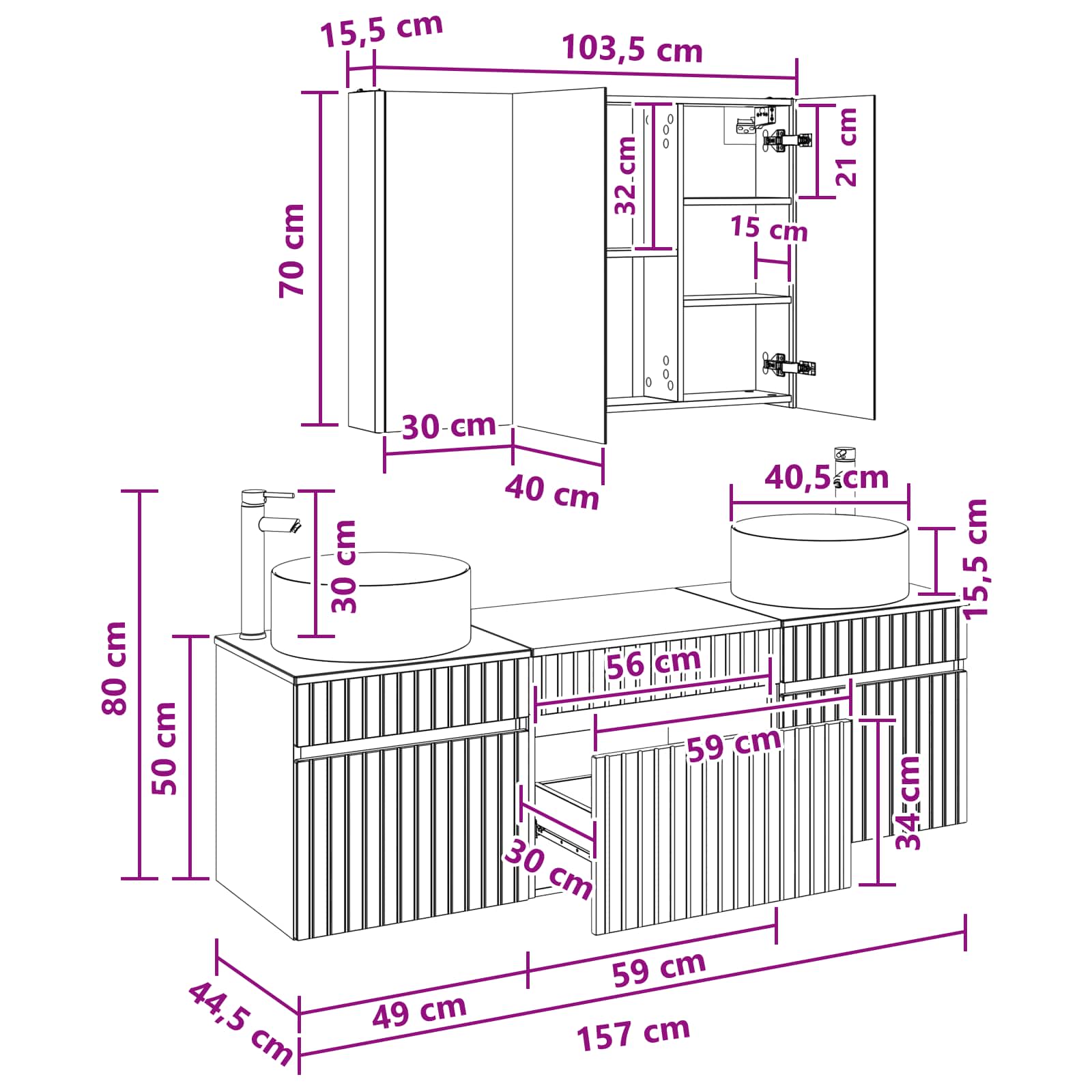 Set ormarića za kupaonicu 4 pcs Betonska siva