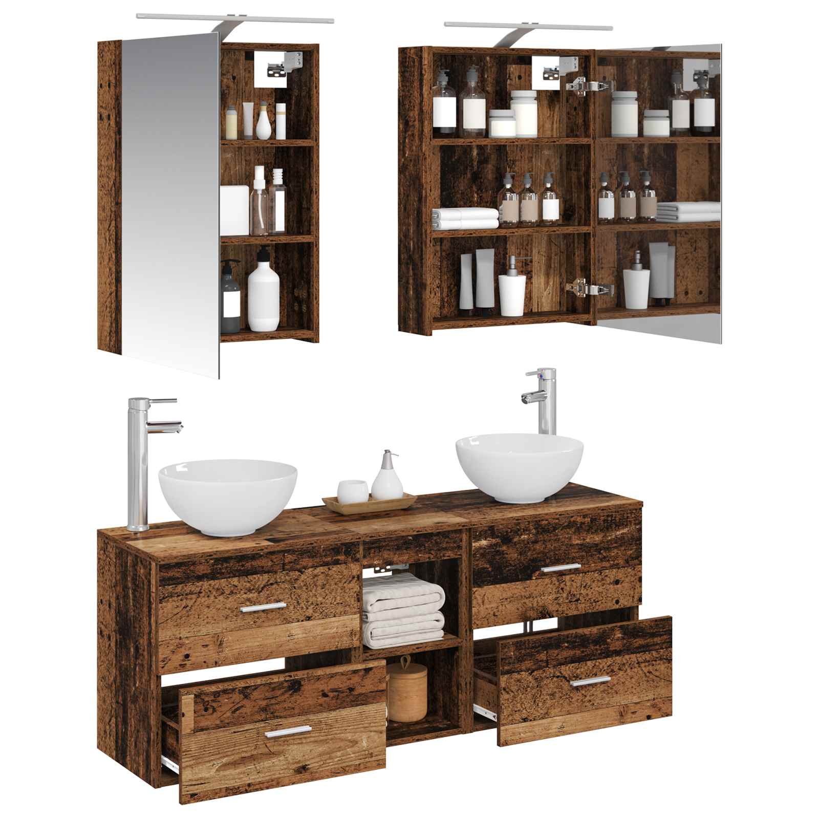 Set ormarića za kupaonicu 5 pcs Staro drvo 50 x 14,5 x 70 cm