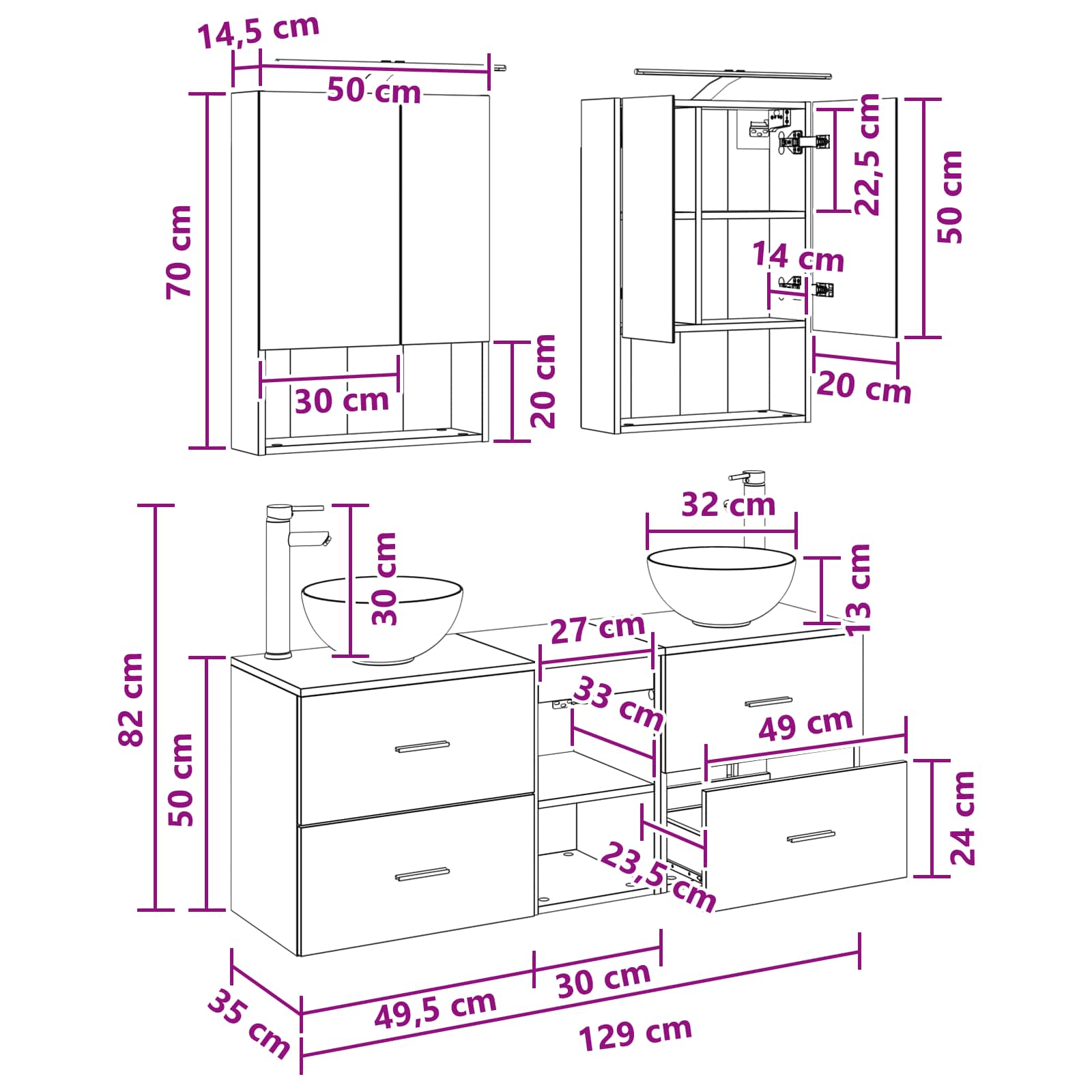 Set ormarića za kupaonicu 5 pcs Crni hrast 50 x 14,5 x 70 cm