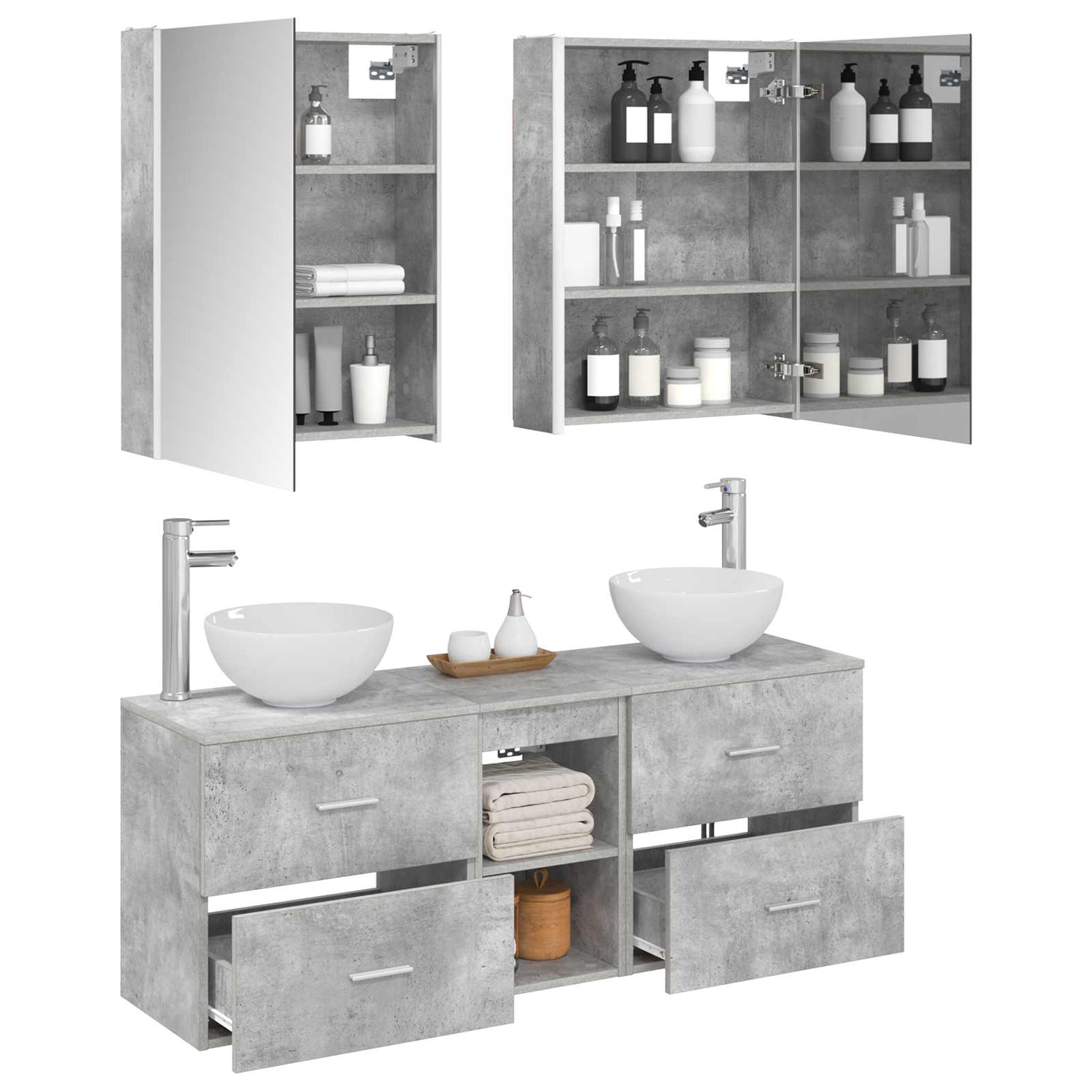 Set ormarića za kupaonicu 5 pcs Betonska siva 53 x 15,5 x 70 cm