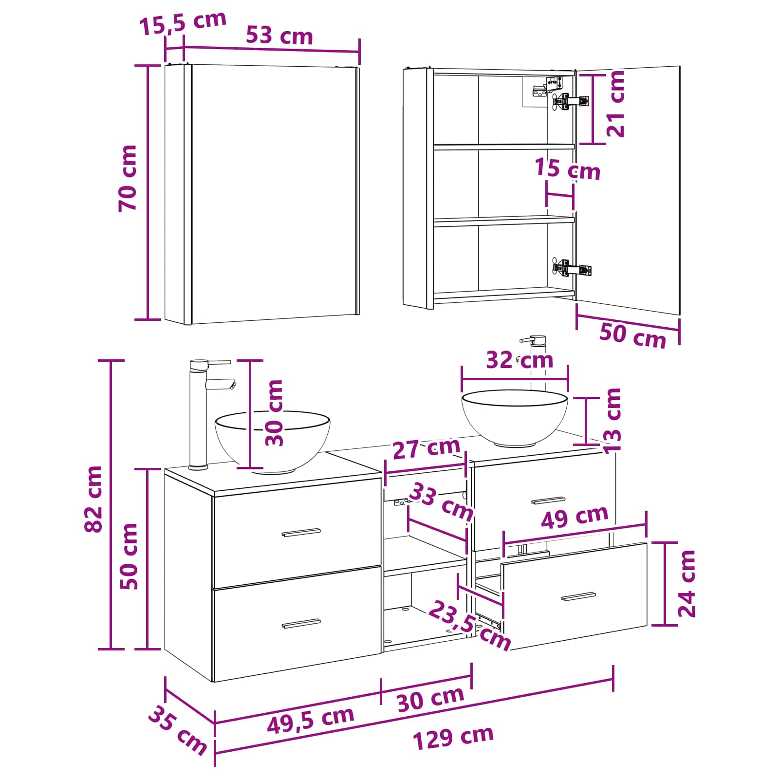 Set ormarića za kupaonicu 5 pcs Siva Sonoma Konstruirano drvo