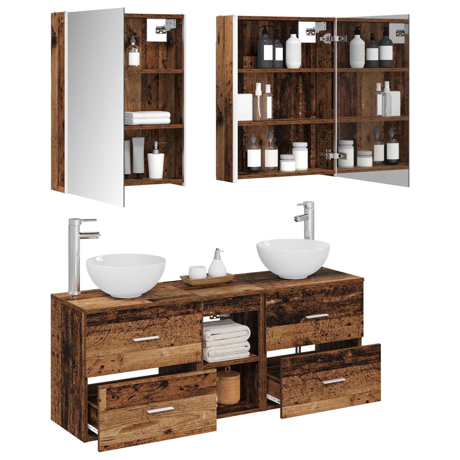 Set ormarića za kupaonicu 5 pcs Staro drvo 53 x 15,5 x 70 cm