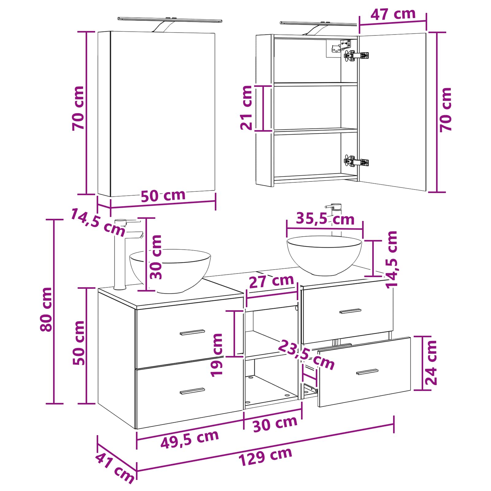 Set namještaja za kupaonicu 5 pcs Betonska siva