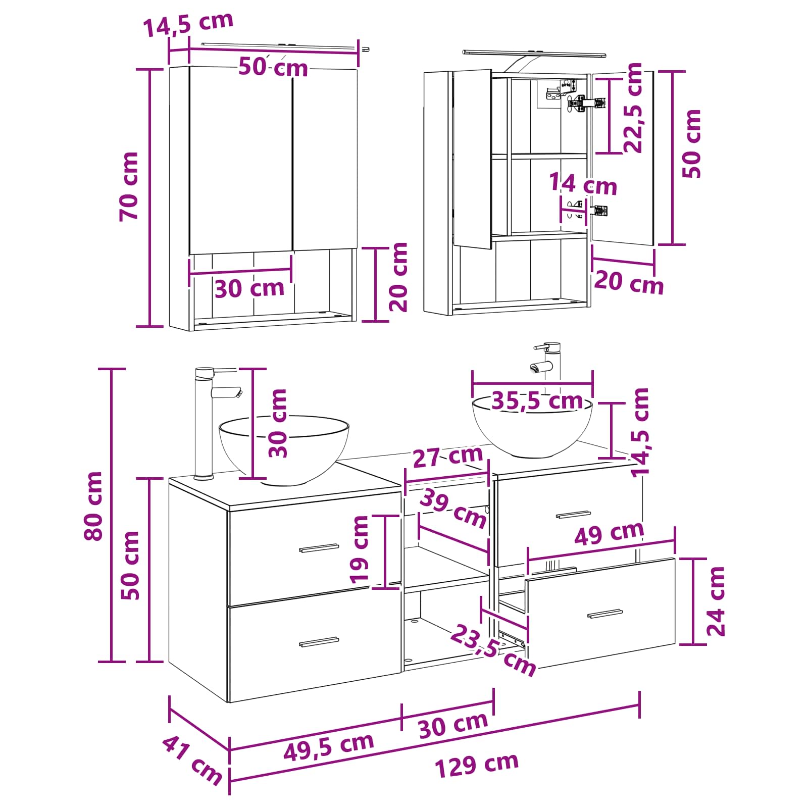 Set namještaja za kupaonicu 5 pcs Betonska siva