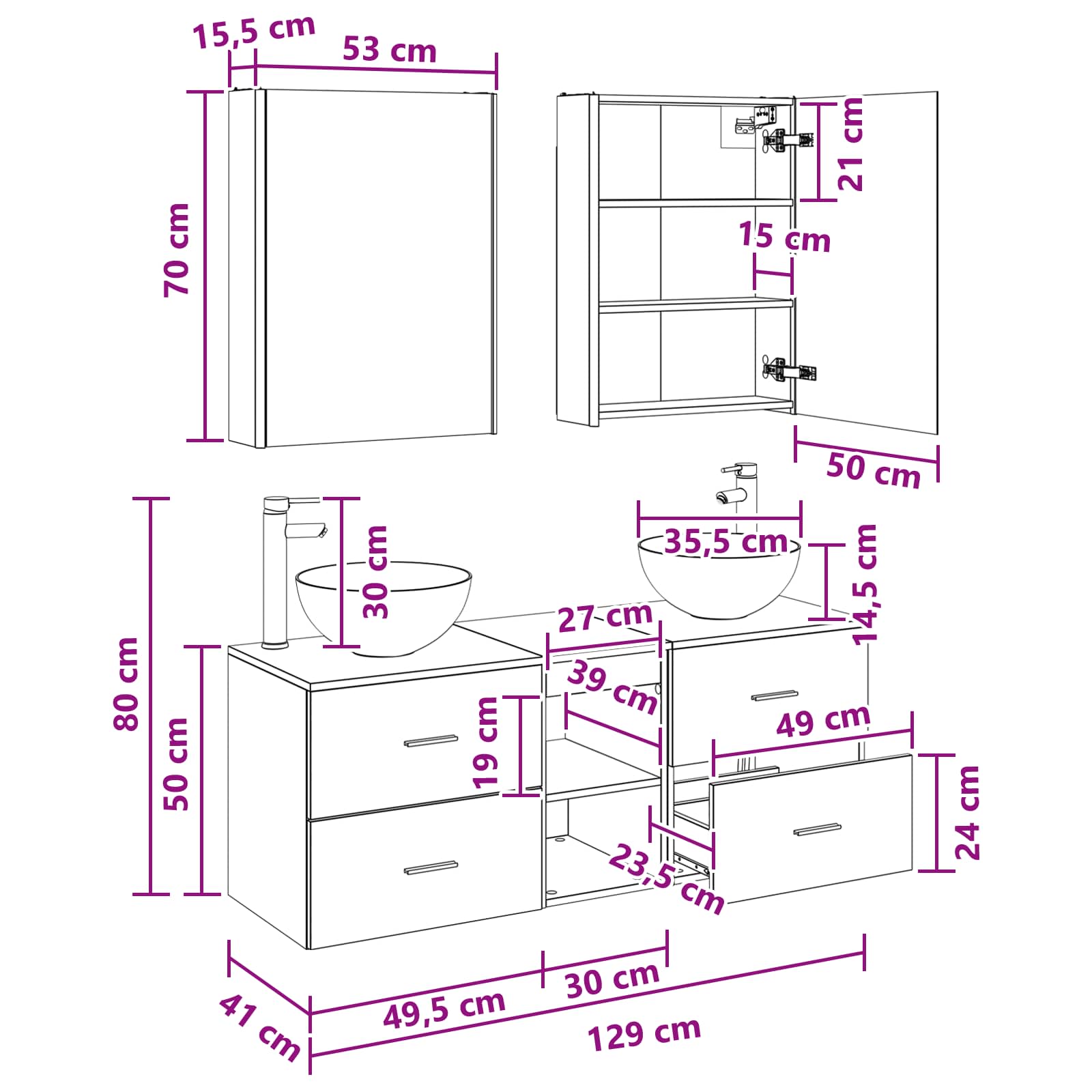 Set namještaja za kupaonicu 5 pcs Crni hrast