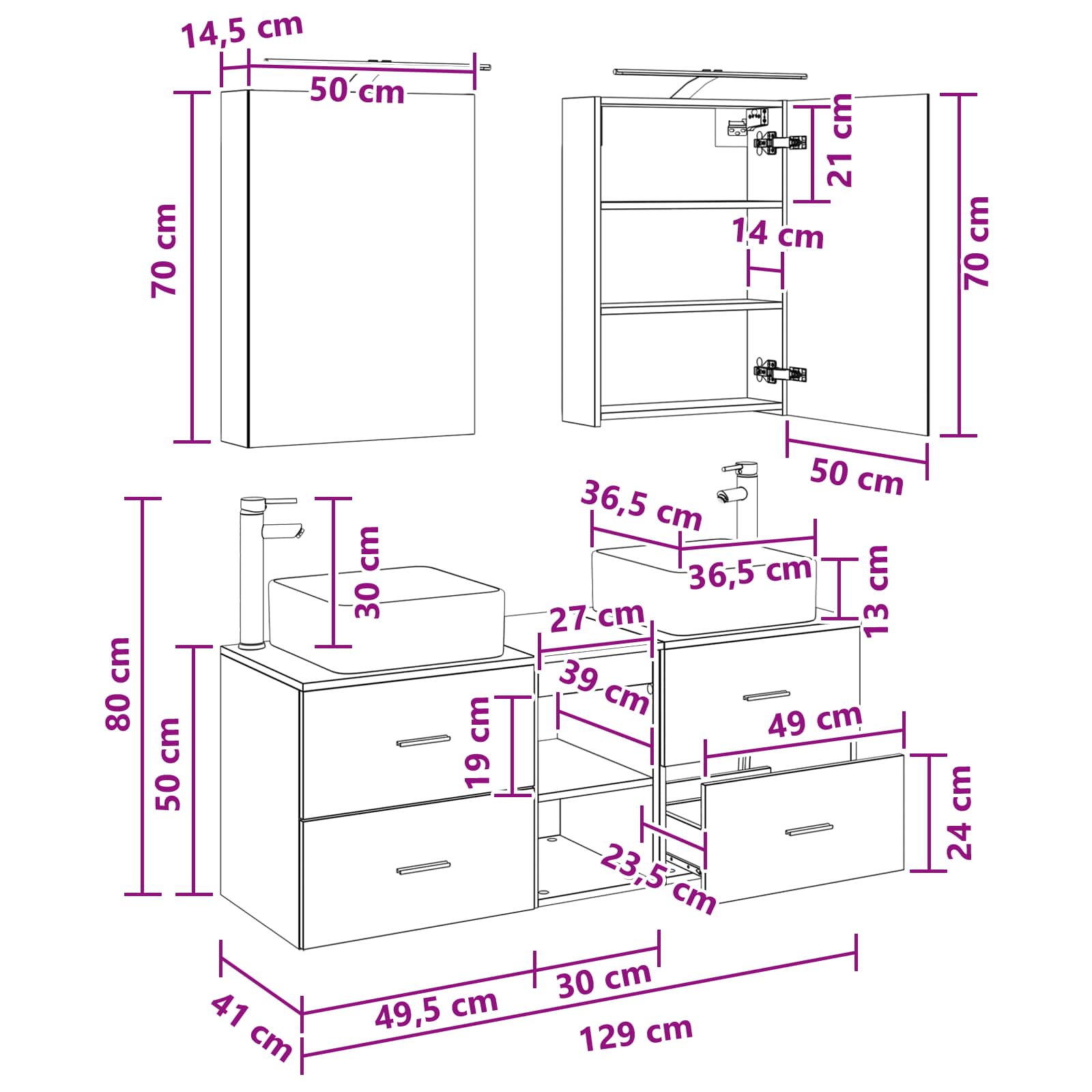 Set namještaja za kupaonicu 5 pcs Betonska siva