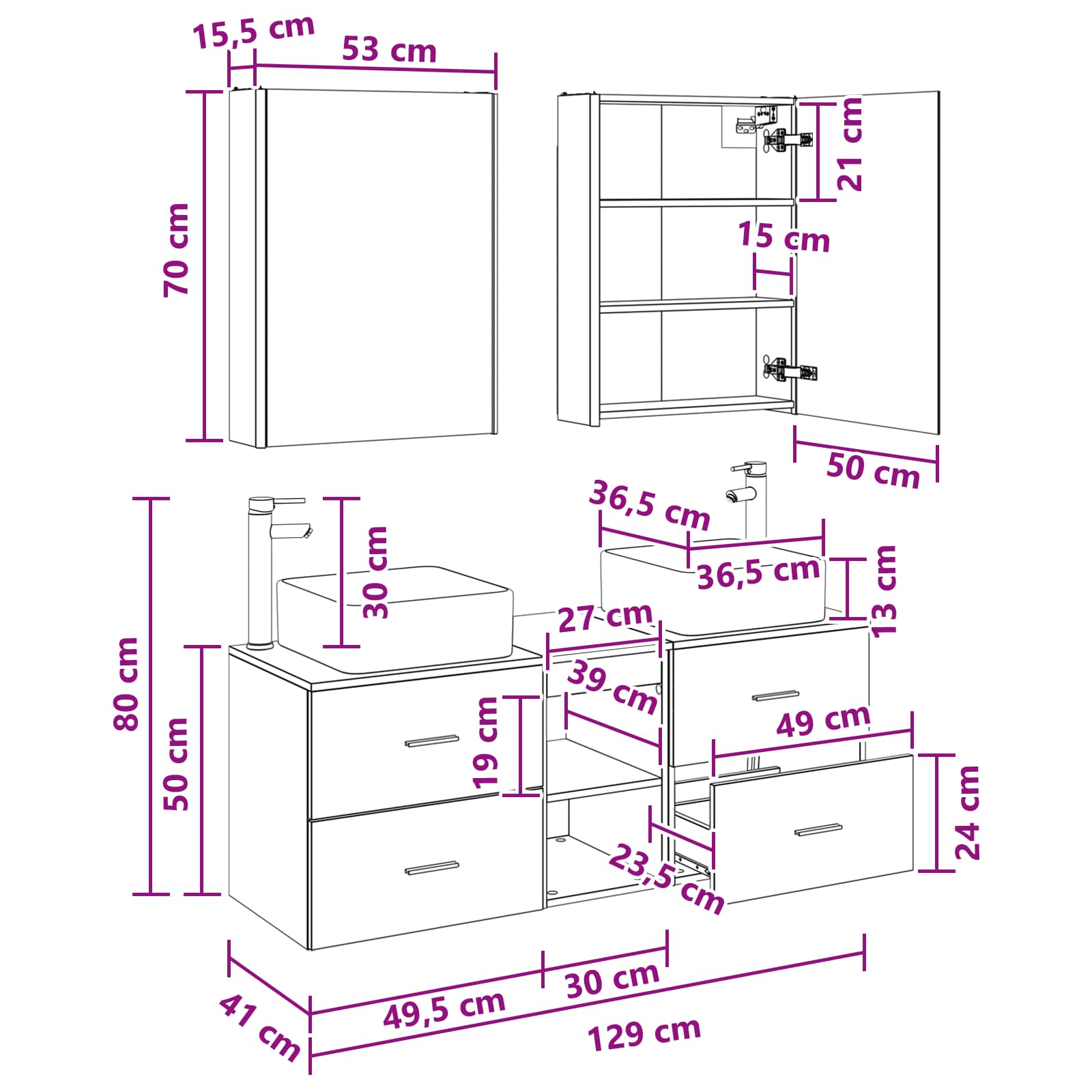 Set namještaja za kupaonicu 5 pcs Betonska siva