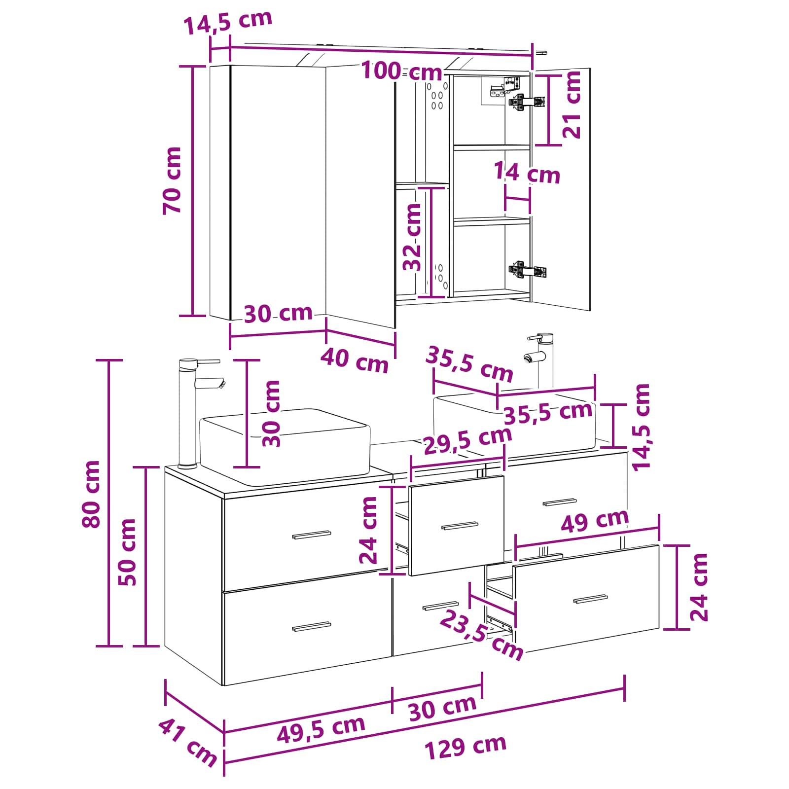 Set namještaja za kupaonicu 4 pcs Betonska siva