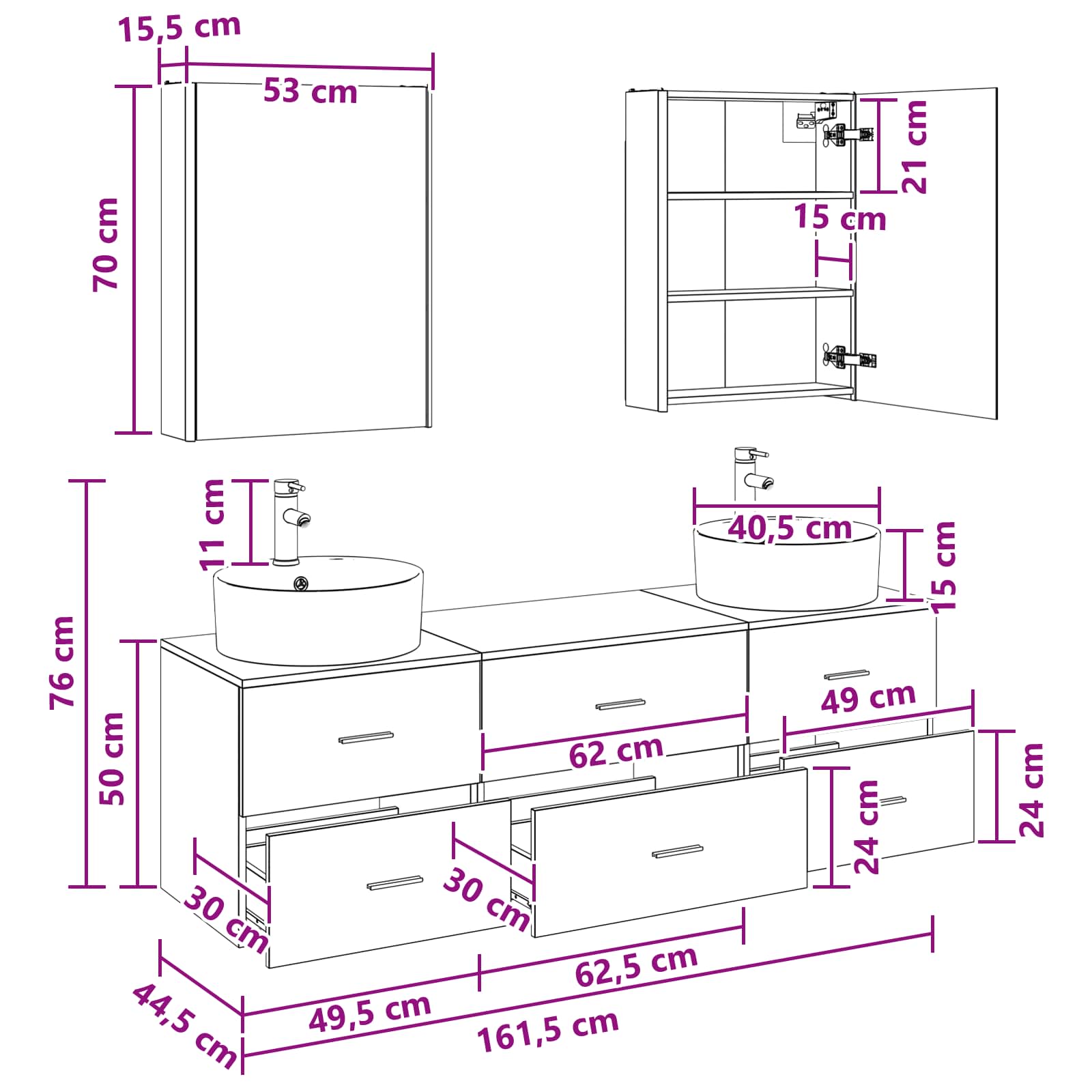 Set namještaja za kupaonicu 5 pcs Betonska siva
