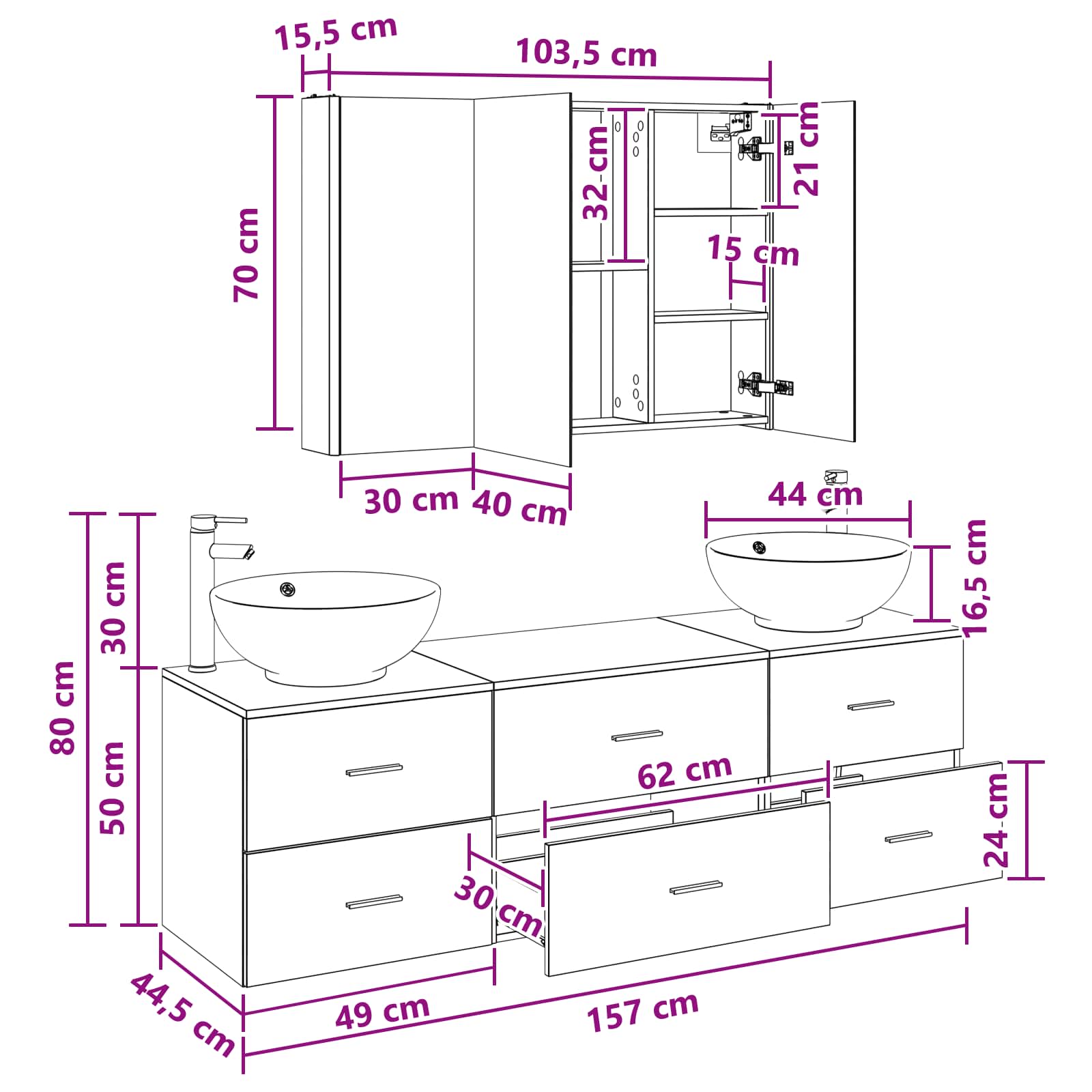 Set namještaja za kupaonicu 4 pcs Betonska siva