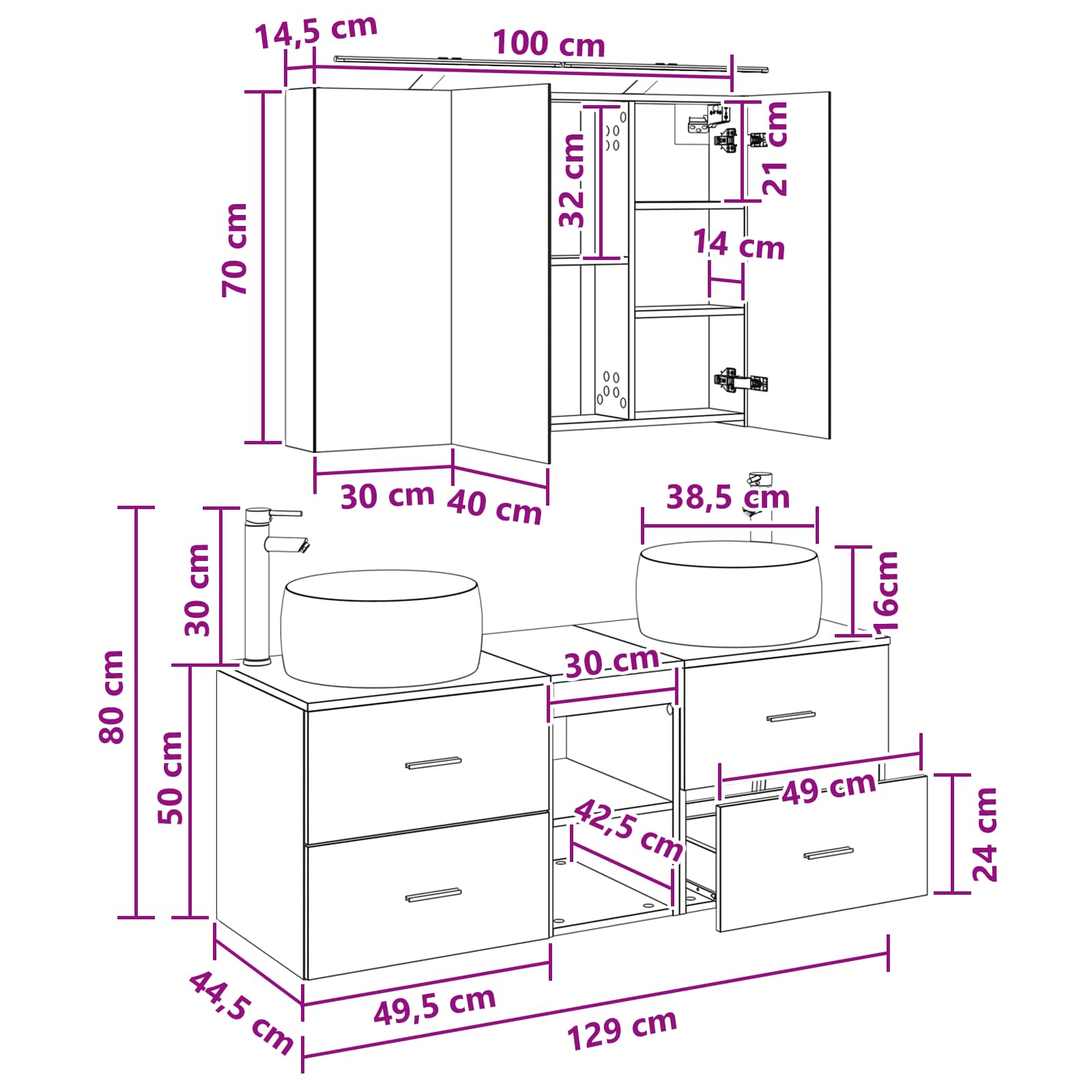 Set namještaja za kupaonicu 4 pcs Betonska siva