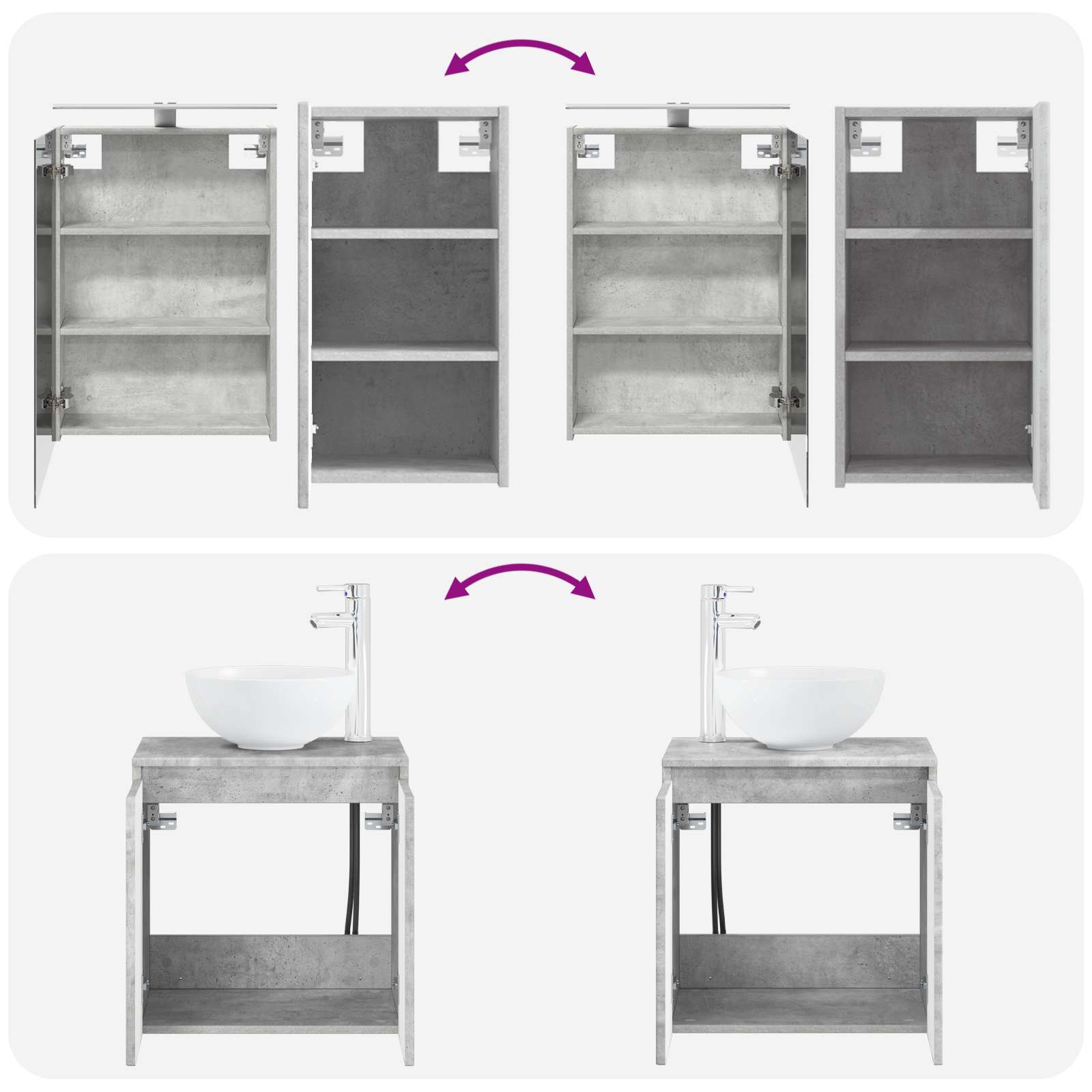 Set ormarića za kupaonicu 5 pcs Betonska siva 50 x 14,5 x 70 cm