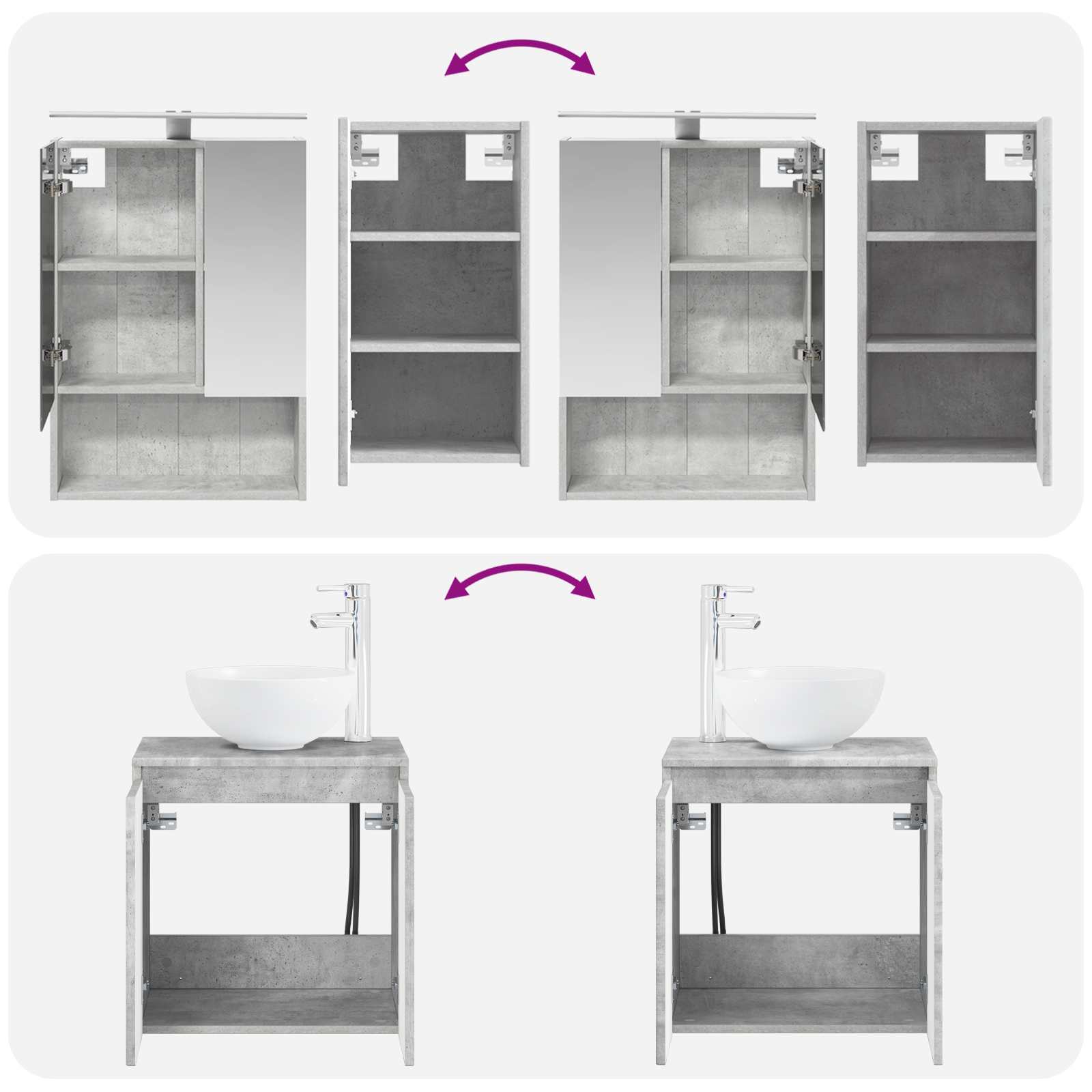 Set ormarića za kupaonicu 5 pcs Betonska siva 50 x 14,5 x 70 cm