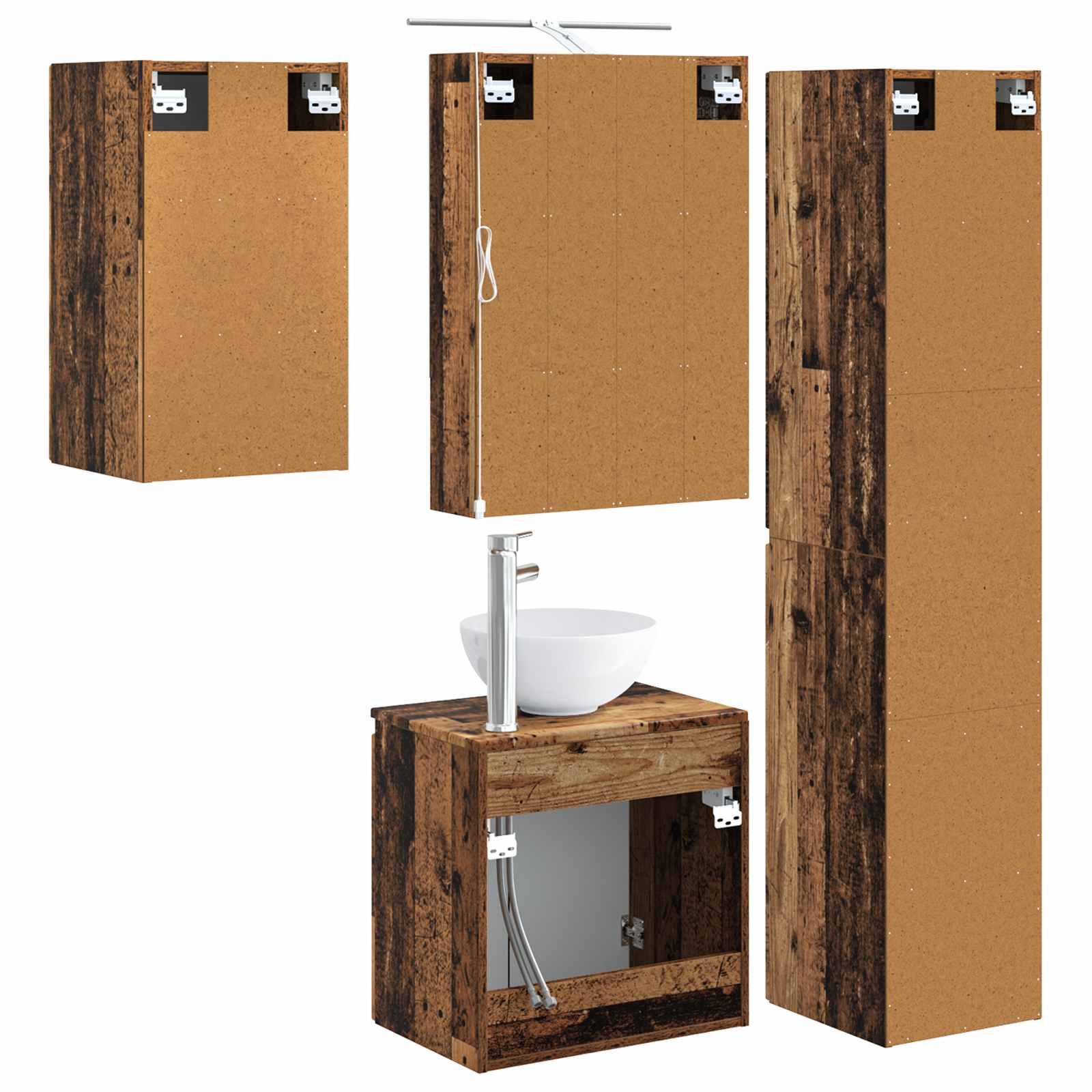 Set ormarića za kupaonicu 5 pcs Staro drvo 50 x 14,5 x 70 cm