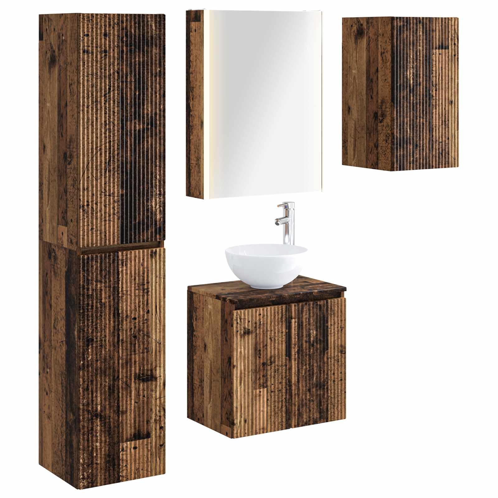 Set ormarića za kupaonicu 5 pcs Staro drvo 53 x 15,5 x 70 cm