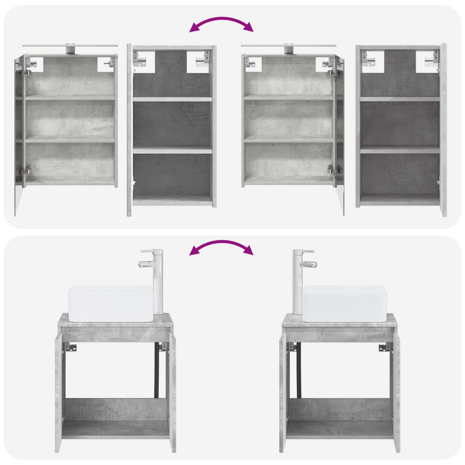 Set ormarića za kupaonicu 5 pcs Betonska siva 50 x 14,5 x 70 cm
