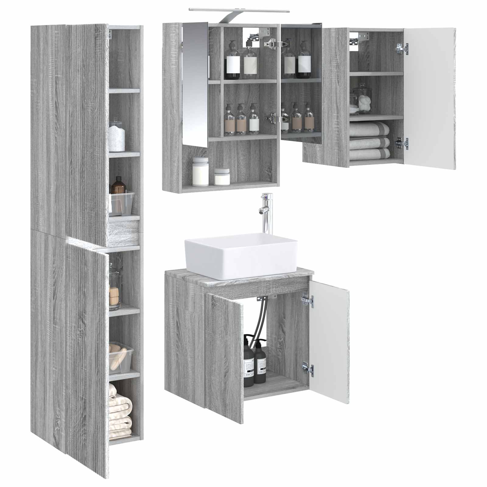 Set ormarića za kupaonicu 5 pcs Siva Sonoma 50 x 14,5 x 70 cm