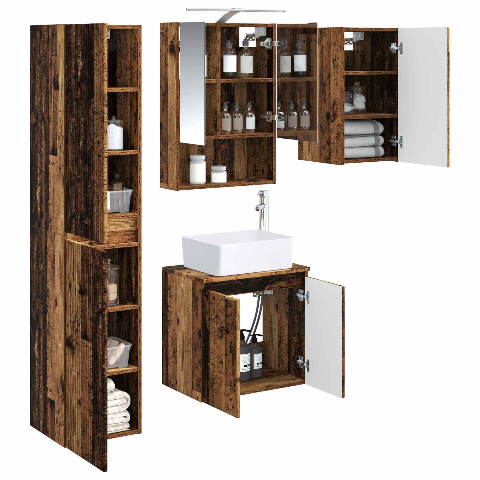 Set ormarića za kupaonicu 5 pcs Staro drvo 50 x 14,5 x 70 cm