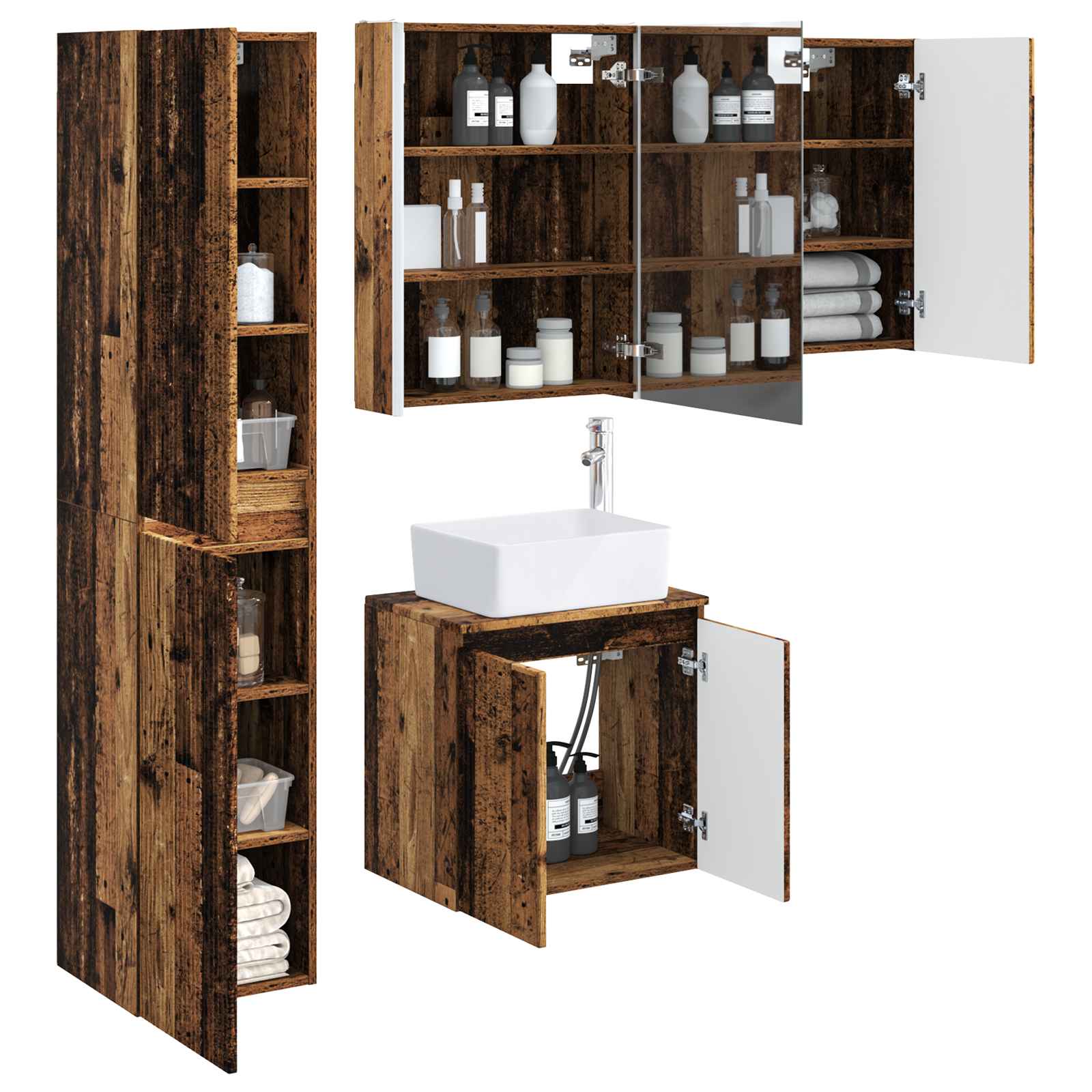 Set ormarića za kupaonicu 5 pcs Staro drvo 53 x 15,5 x 70 cm