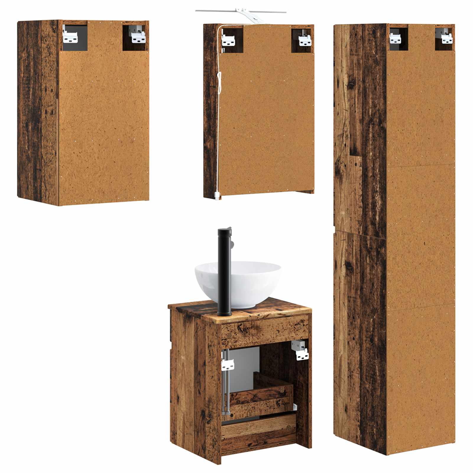 Set ormarića za kupaonicu 5 pcs Staro drvo 40 x 10,5 x 60,5 cm