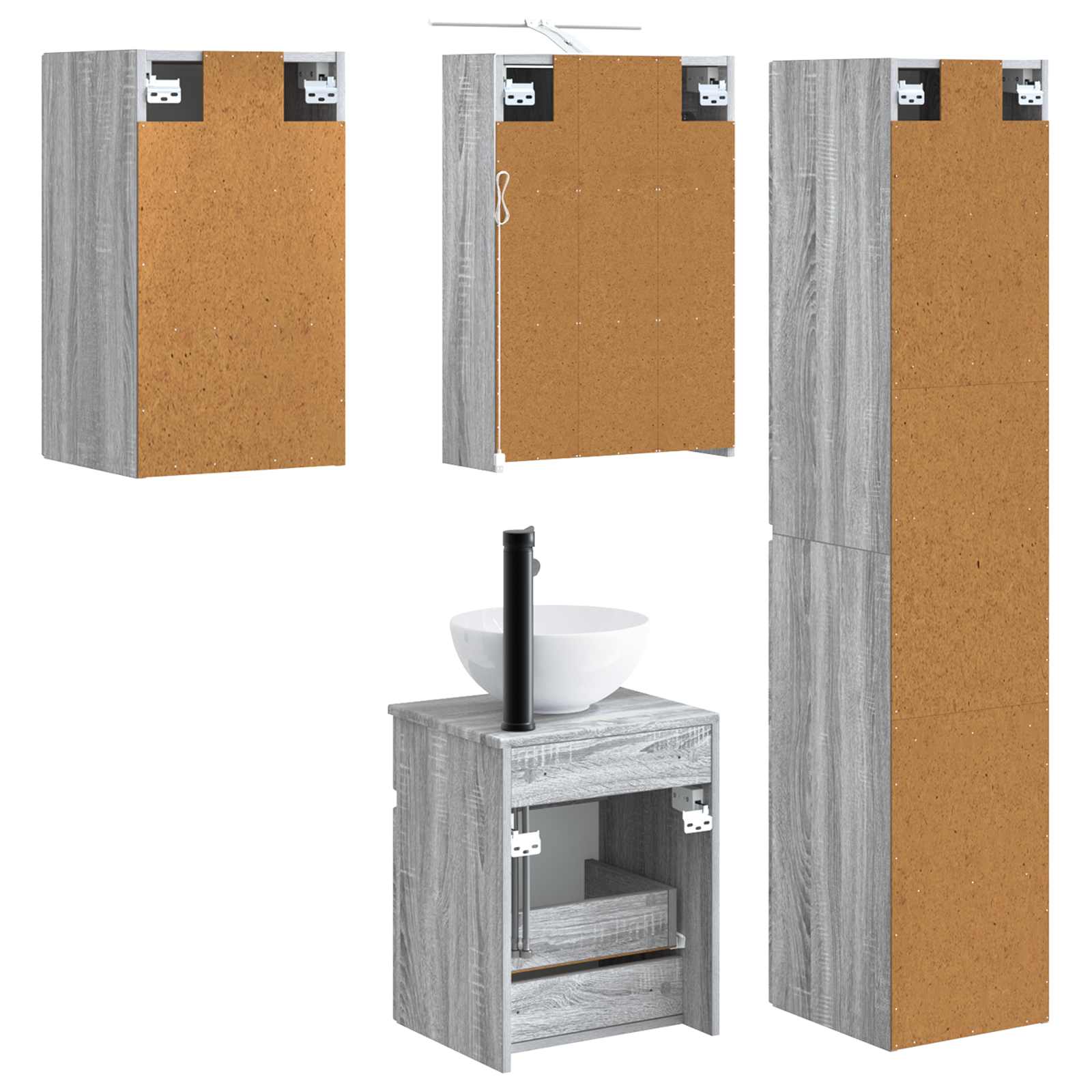 Set ormarića za kupaonicu 5 pcs Siva Sonoma 43 x 16 x 62,5 cm