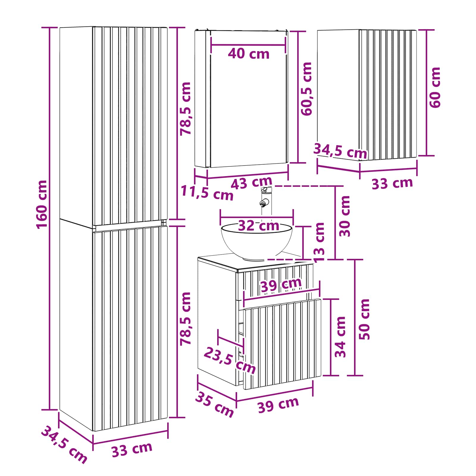 Set ormarića za kupaonicu 5 pcs Staro drvo 43 x 11,5 x 60,5 cm