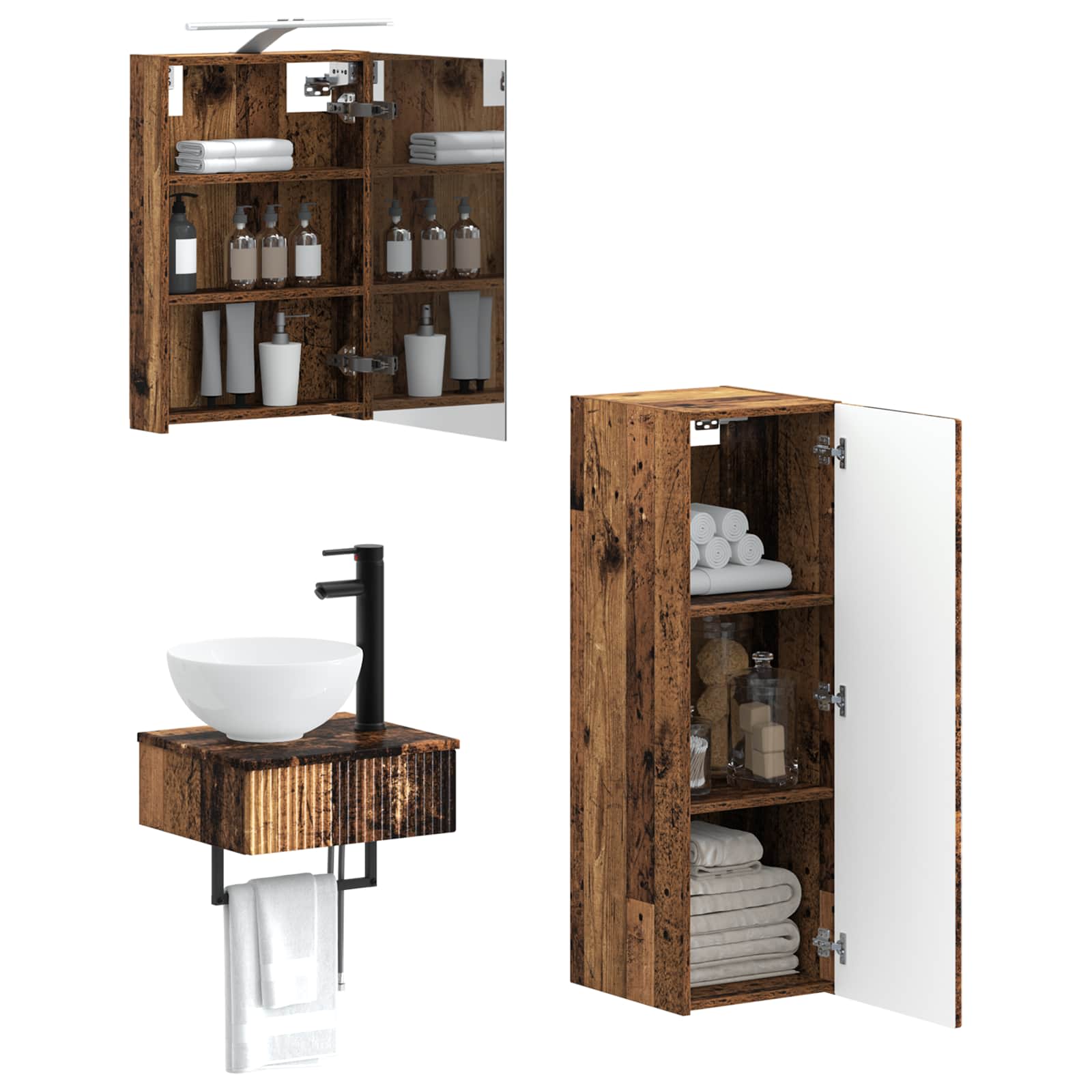Set ormarića za kupaonicu 4 pcs Staro drvo 40 x 10,5 x 60,5 cm