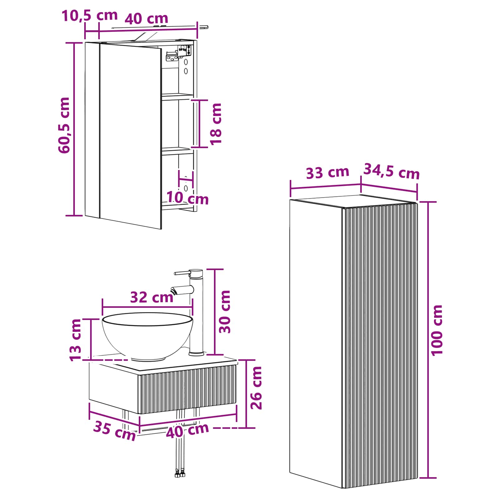 Set ormarića za kupaonicu 4 pcs Staro drvo 40 x 10,5 x 60,5 cm