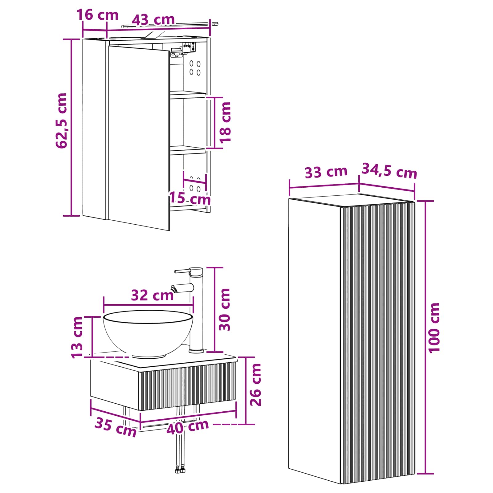 Set ormarića za kupaonicu 4 pcs Hrast sonoma 43 x 16 x 62,5 cm