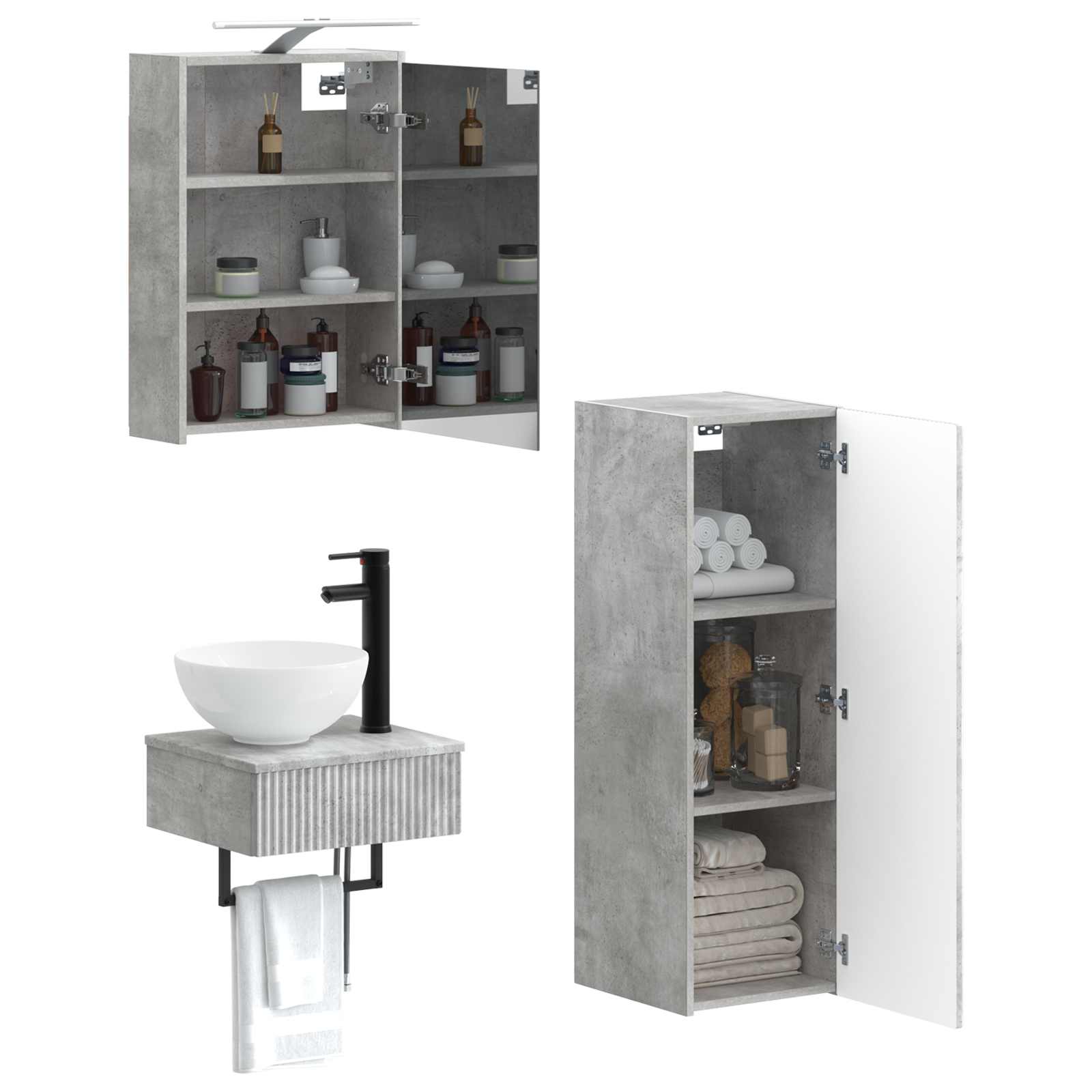Set ormarića za kupaonicu 4 pcs Betonska siva 43 x 16 x 62,5 cm