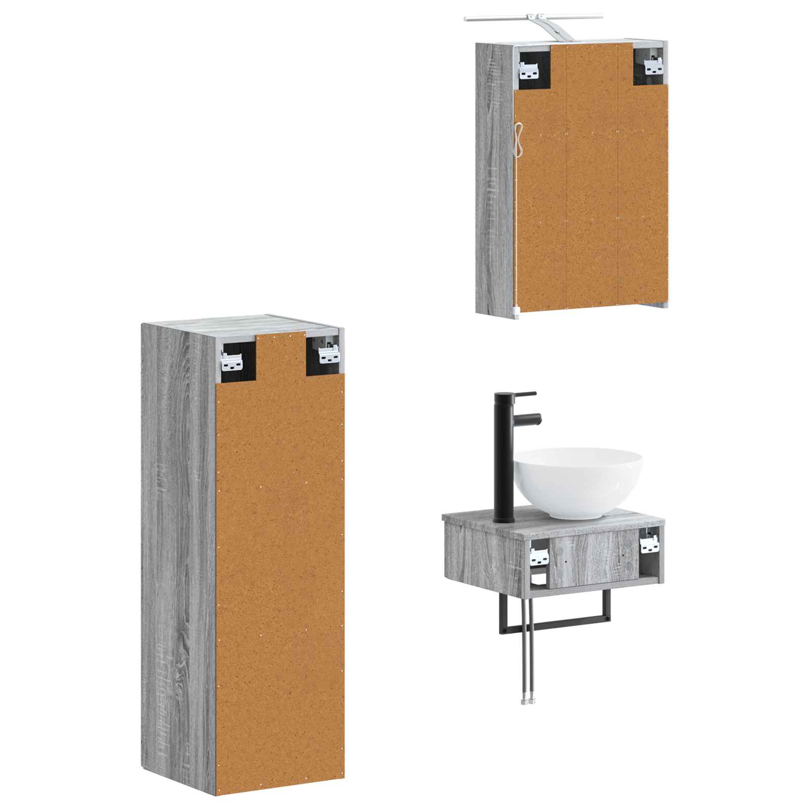 Set ormarića za kupaonicu 4 pcs Siva Sonoma 43 x 16 x 62,5 cm