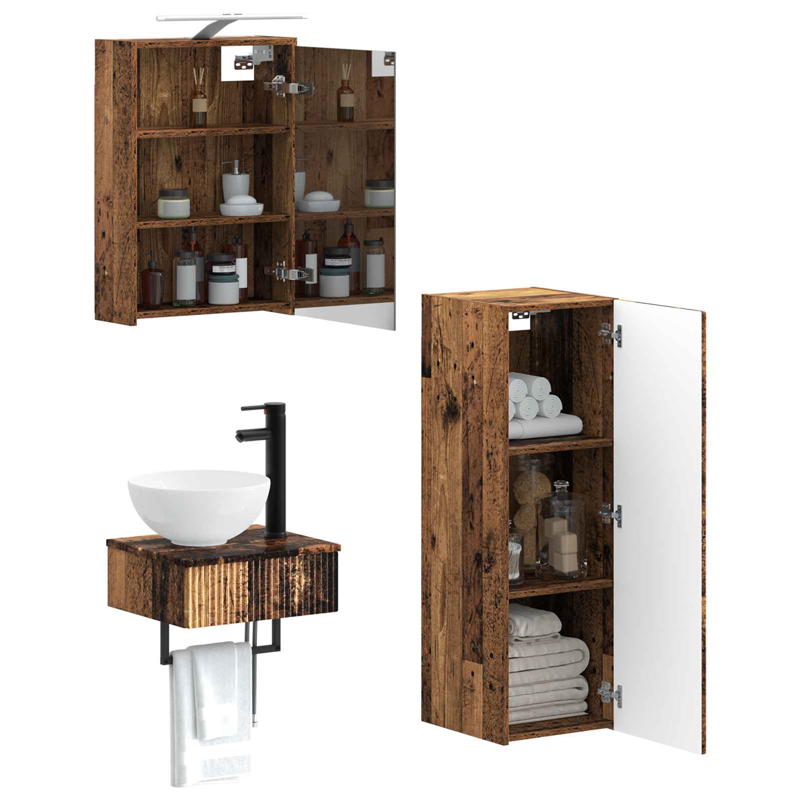 Set ormarića za kupaonicu 4 pcs Staro drvo 43 x 16 x 62,5 cm