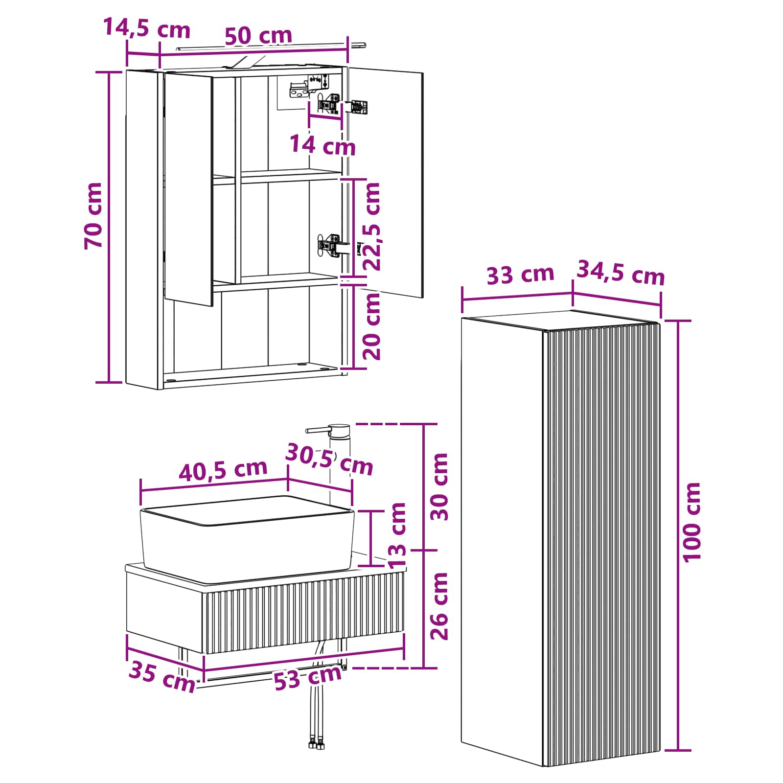 Set ormarića za kupaonicu 4 pcs Siva Sonoma 50 x 14,5 x 70 cm